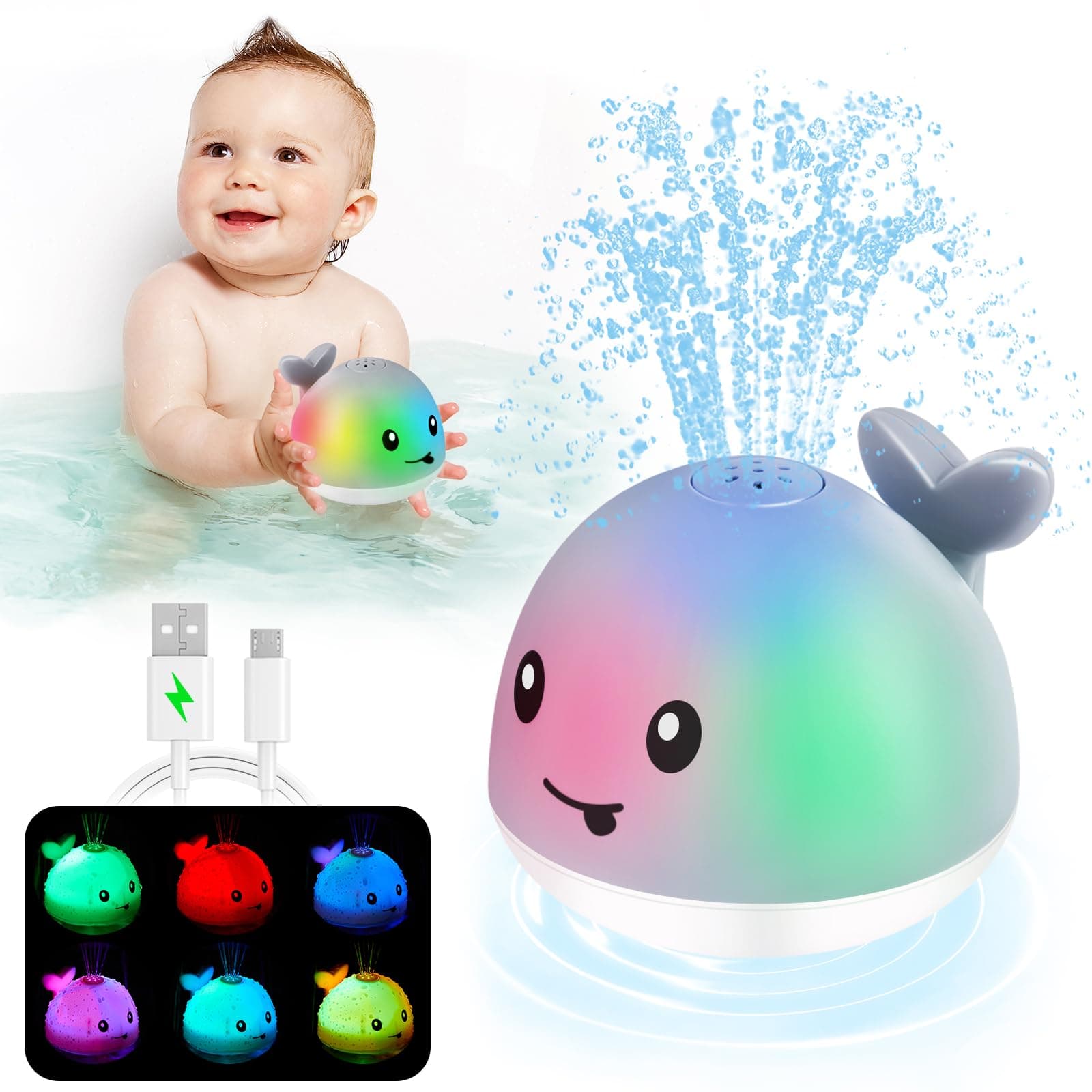 Baby Bath Toys, Toddler Bath Toys for Kids Ages 1-3, Baby Easter Basket Stuffers, 1 2 3 Year Boy Girl Gifts Baby Toy 6-12-18 Months Light Up Whale Bath Toy Sprinkler Bathtub Pool Water Toy