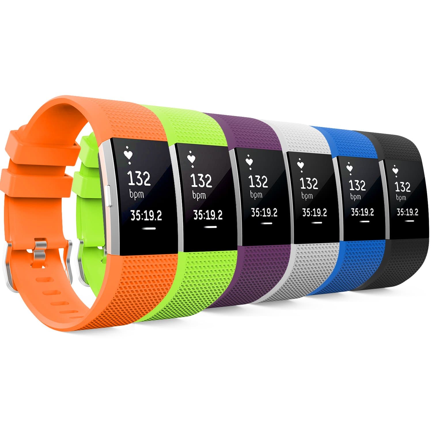 MoKo Fitbit Charge 2 Band, [6 Pack] Soft Silicone Adjustable Replacement Strap for 2016 Fitbit Charge 2 Heart Rate + Fitness Wristband, Wrist Length 5.70"-8.26" (145mm-210mm), 6 Colours