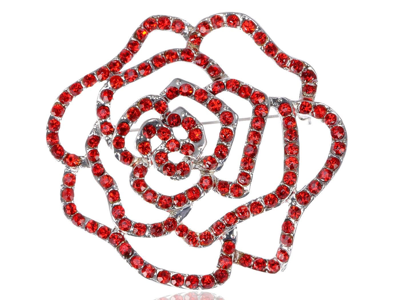 Alilang Womens Silvery Tone Crystal Rhinestones Floral Flower Rose Bud Brooch Pin