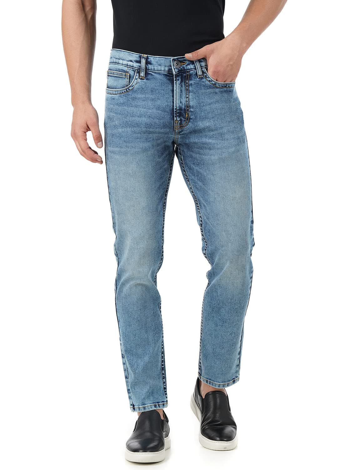 INKD Men's Regular Fit Jeans - Mid-Rise | Cotton Blend | Lightweight | Stretchable Fabric | Contrast Stitch | Classic 5 Pocket Styling | Jeans for Men