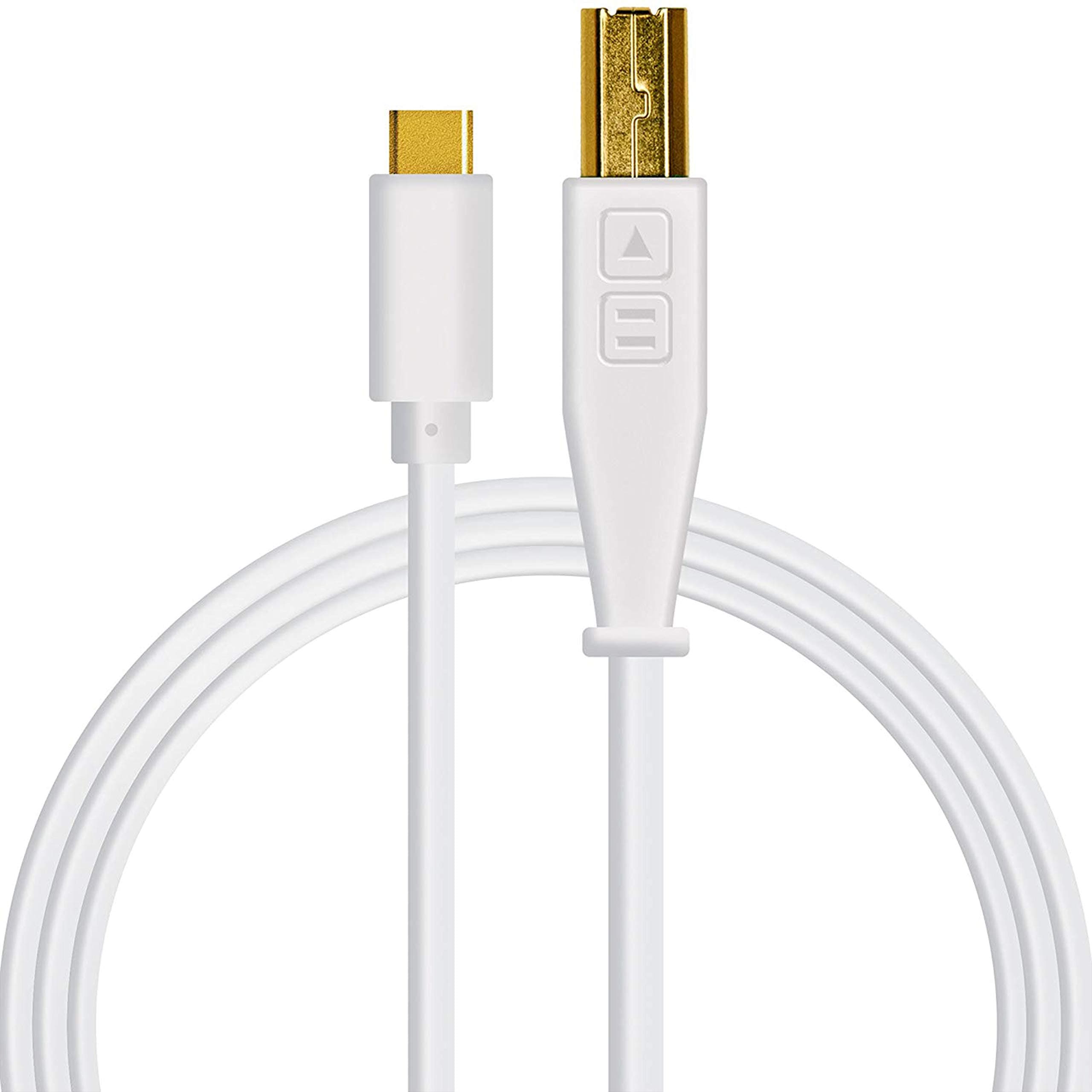DJ Techtools Chroma Cable USB-C, Audio Optimised USB-C to USB-B Cable (Fully Braided Shielding with Two Ferrite Core Throttles, Length: 1.5 m with Velcro Fastener) White
