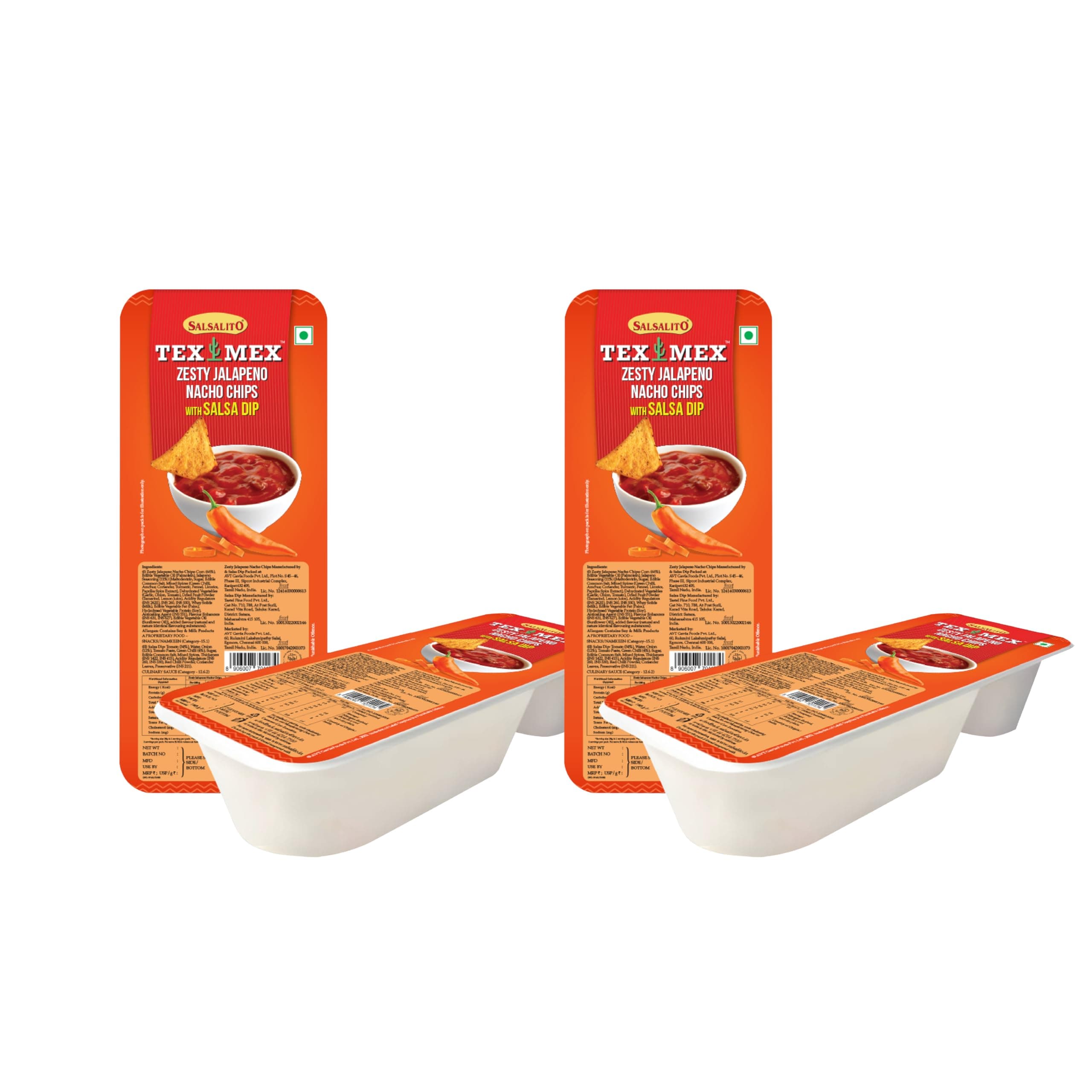 Salsalito Tex Mex Tray Pack Zesty Jalapeno Nacho Chips With Salas Dip 65g