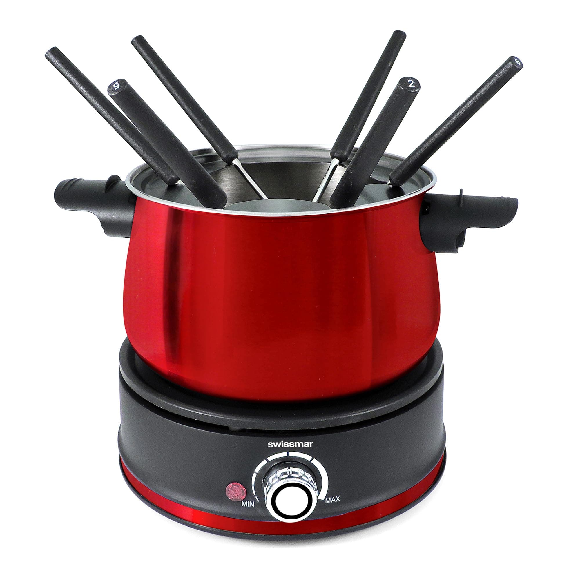 Arolla 10 Pieces Stainless Steel Electric Fondue Set - Perfect Fondue Pot Electric Set for Cheese, Chocolate, Oil, Broth & More - Gift Ideas for Wedding, House Warming, Red, 2.1 Qt / 2L