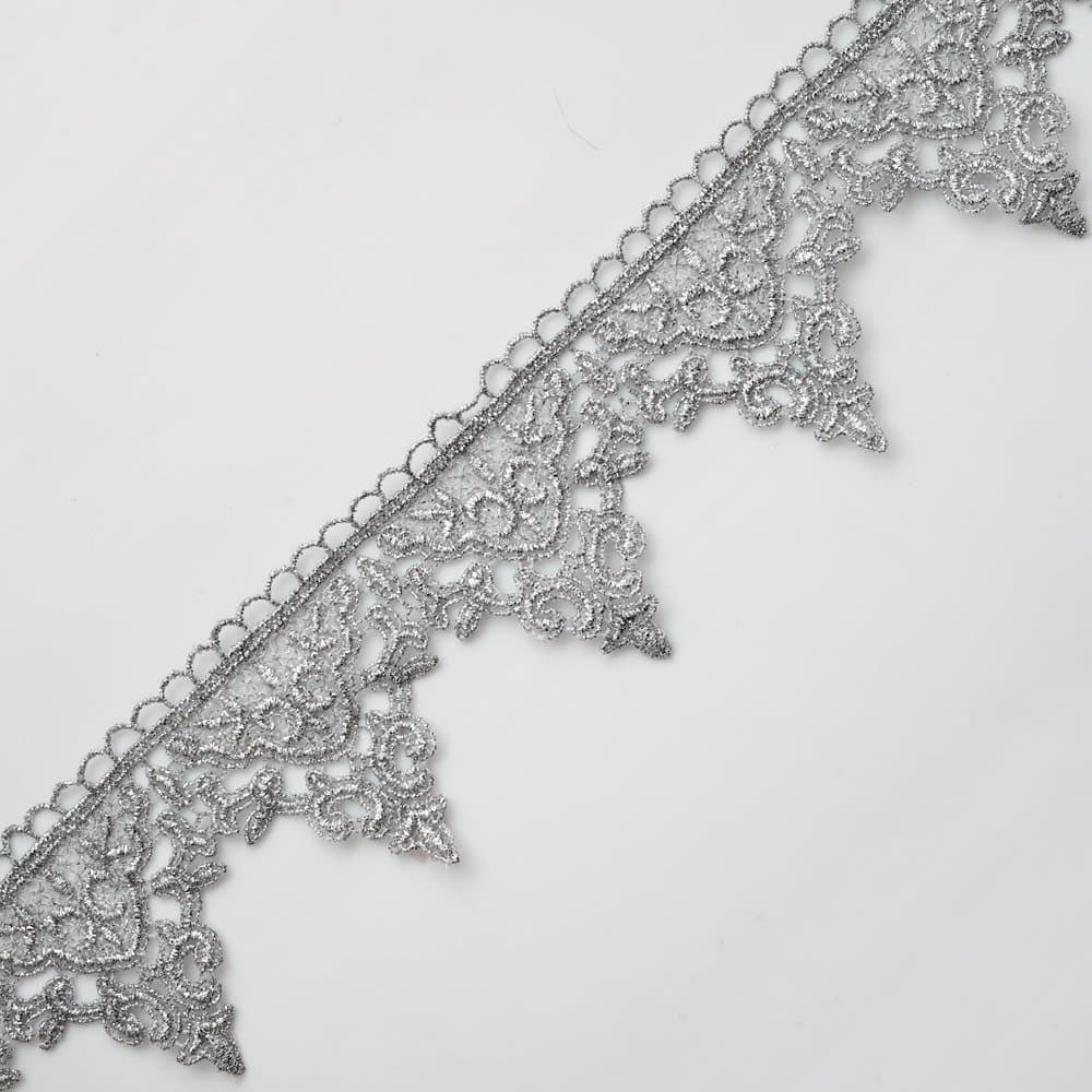 2-Yards 2-1/4" Metallic Lace Trim for Bridal, Costume or Jewelry, Crafts and Sewing, LP-MX-4284 (Silver)
