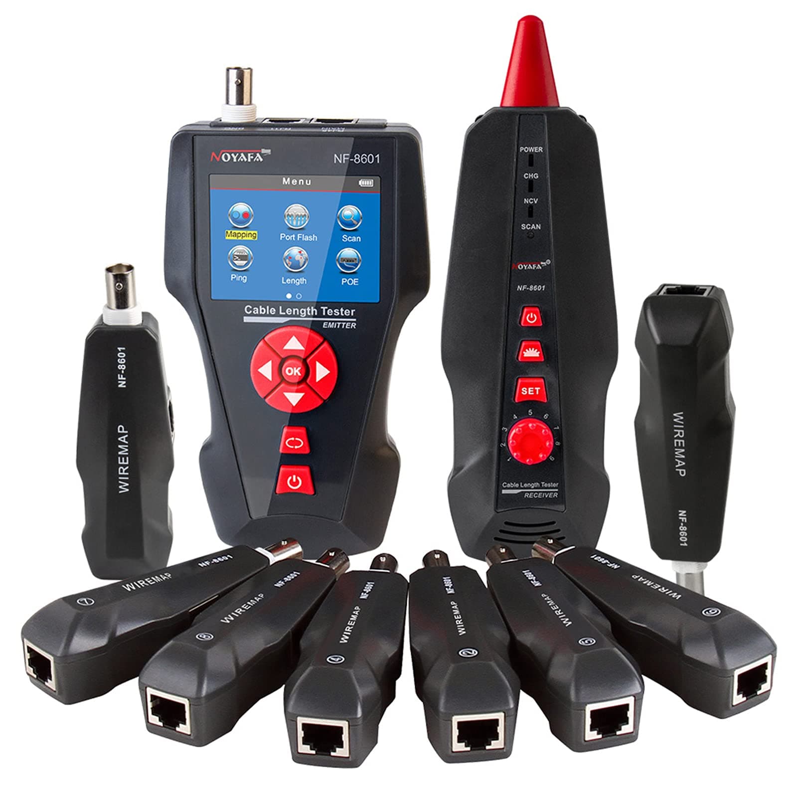 OUNA Wire, Multi-functional L Network Cable Tester Wire RJ11 RJ45 BNC Wire Leng wi 8 Remote Adapters PING & POE Testing Functions
