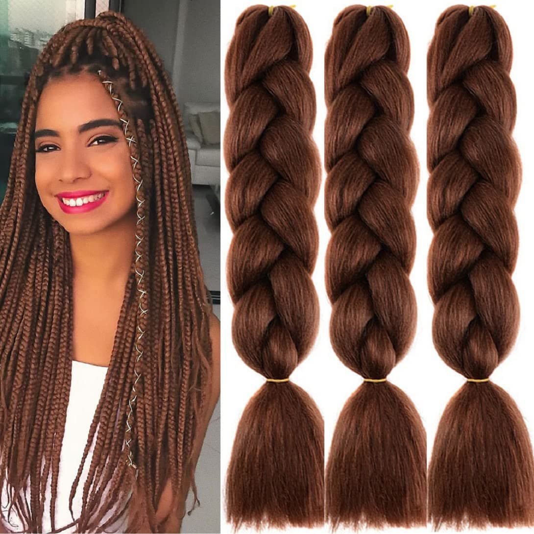 Jumbo Braiding Hair 3pcs dark brown Synthetic Ombre braiding Hair Kanekalon Braiding High Temperature Fiber Crochet Twist Braids (3pcs, 24")