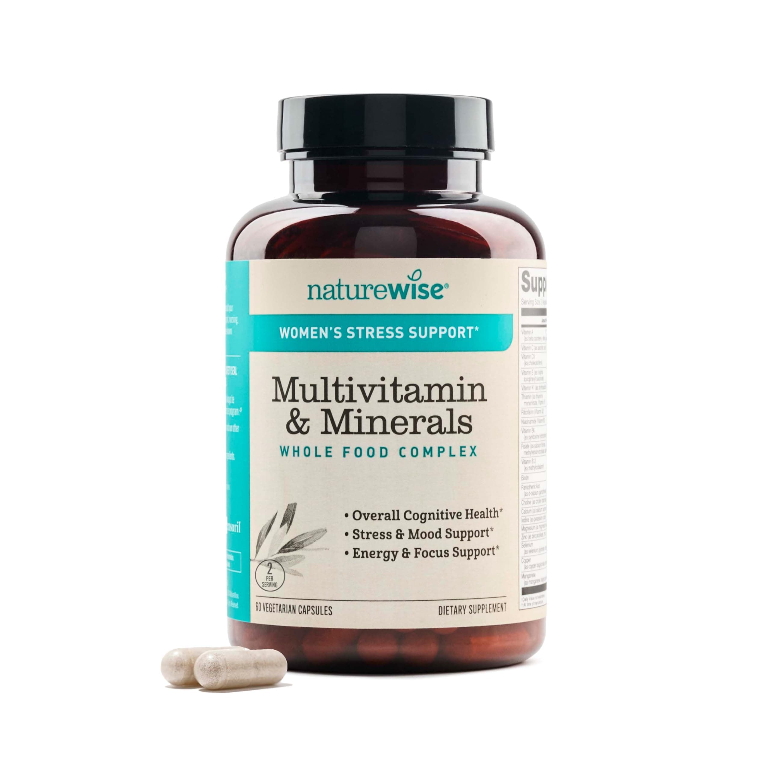 Multivitamin for Women + Stress Support with Organic Whole Foods & Natural Minerals - B-Complex + Vitamin C + D3 K2 for Immunity, Hair, Skin & Nails - Non-GMO - 60 Capsules[30-Day Supply]