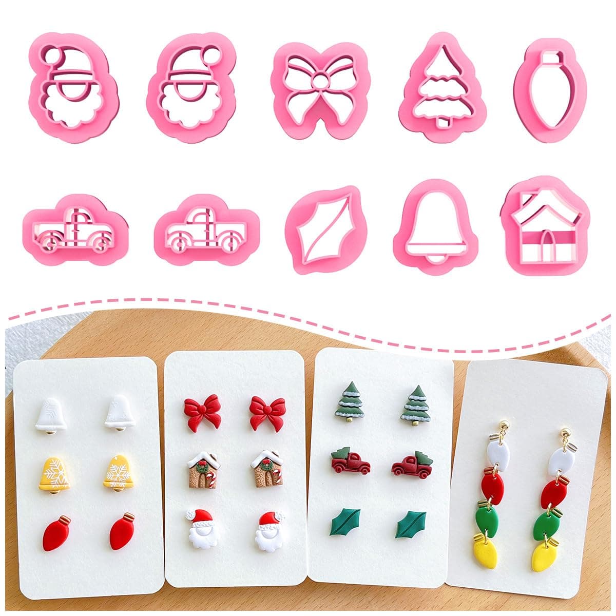 KEOKER Christmas Polymer Clay Cutters - 10 Shapes Clay Earrings Cutters, Santa Clay Cutters (Studs)