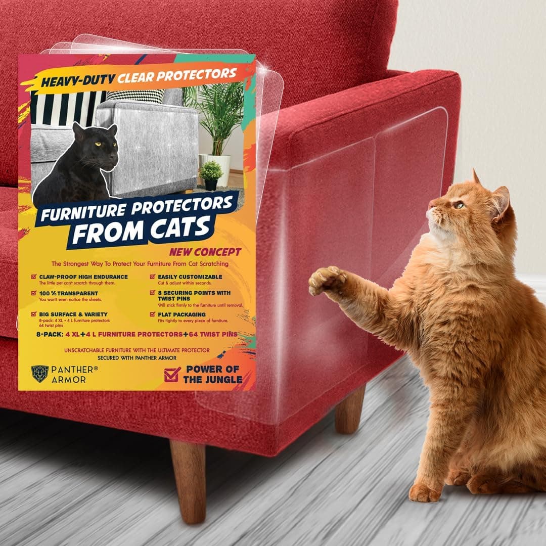 Furniture Protector, 8-Pack, Heavy Duty Anti-Scratch Cat Couch Protector, Transparent