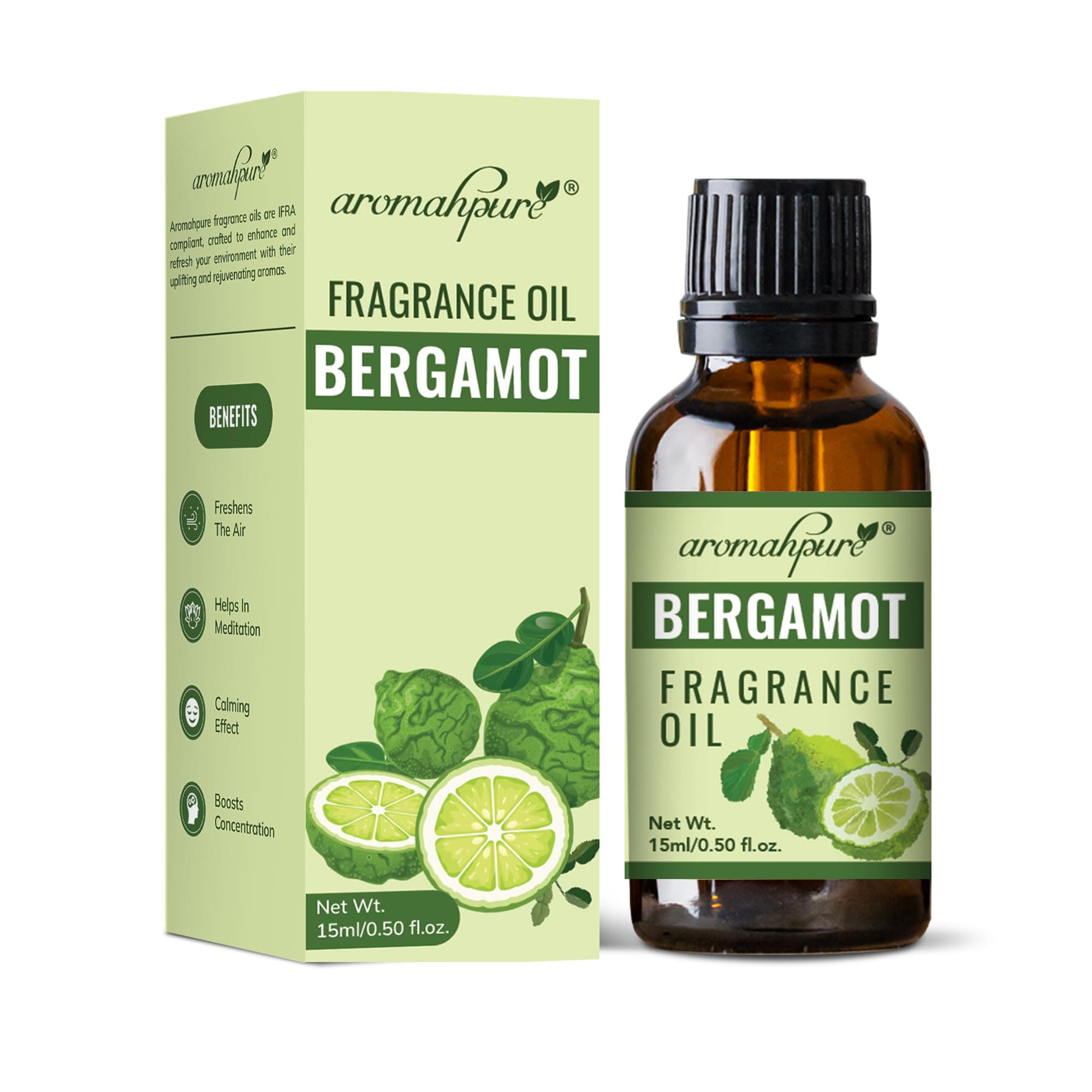 Aromahpure Fragrance Oil | 15 ml | Bergamot Aroma Oil for Home Fragrance | Best for Aromatherapy | Helps in Meditation | Used in Diffusers, Candles, Air Fresheners, Soap, IFRA Certified