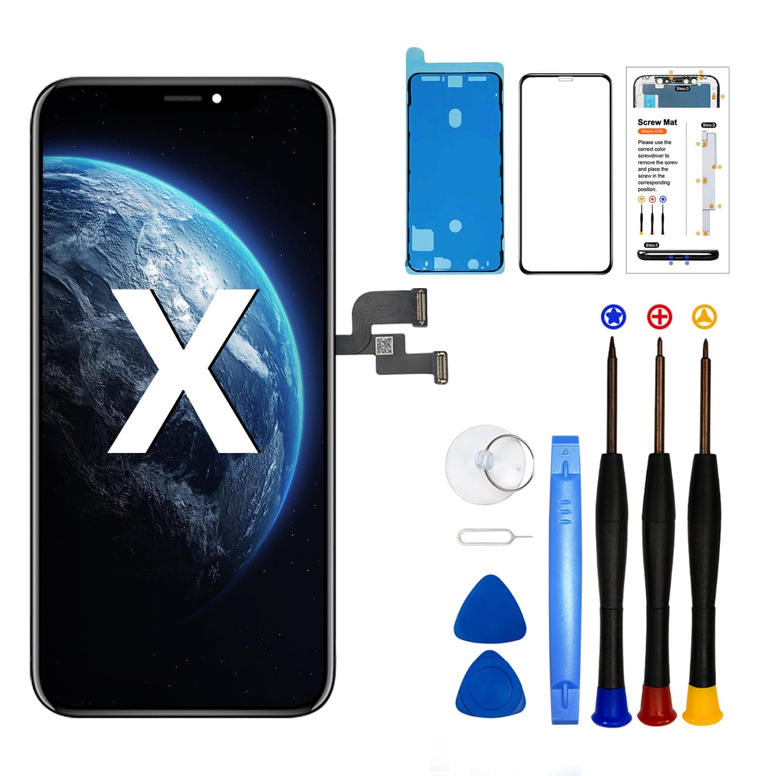 DTD iPhone X LCD Display Replacement 5.8'' Touch Screen Digitizer Repair Tool for iPhone X Frame Assembly with Model A1865, A1901, A1902 (3D Touch Function)