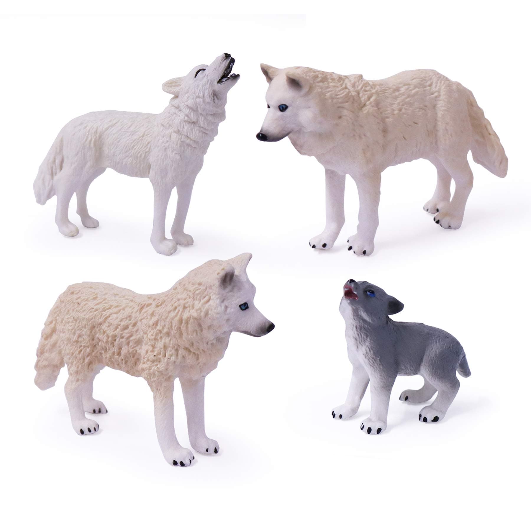 4pcs Wolf Toy Figurines Set Arctic Wolf Animal Figures White Wolf Family Cake Topper Toy Gift for Kids (White)