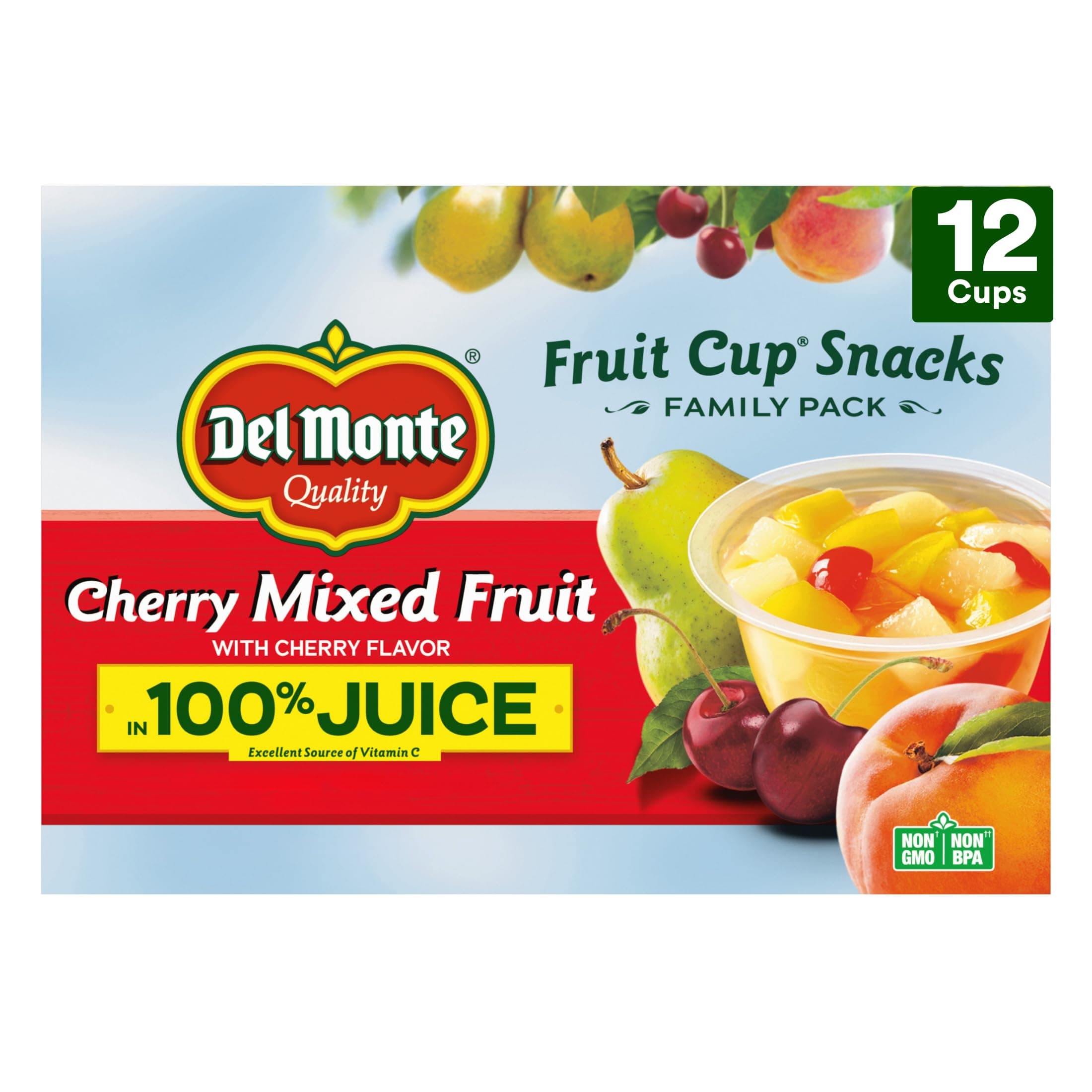 Cherry Flavored Mixed Fruit FRUIT CUP Snacks in 100% Juice, 12 Pack, 4 oz.
