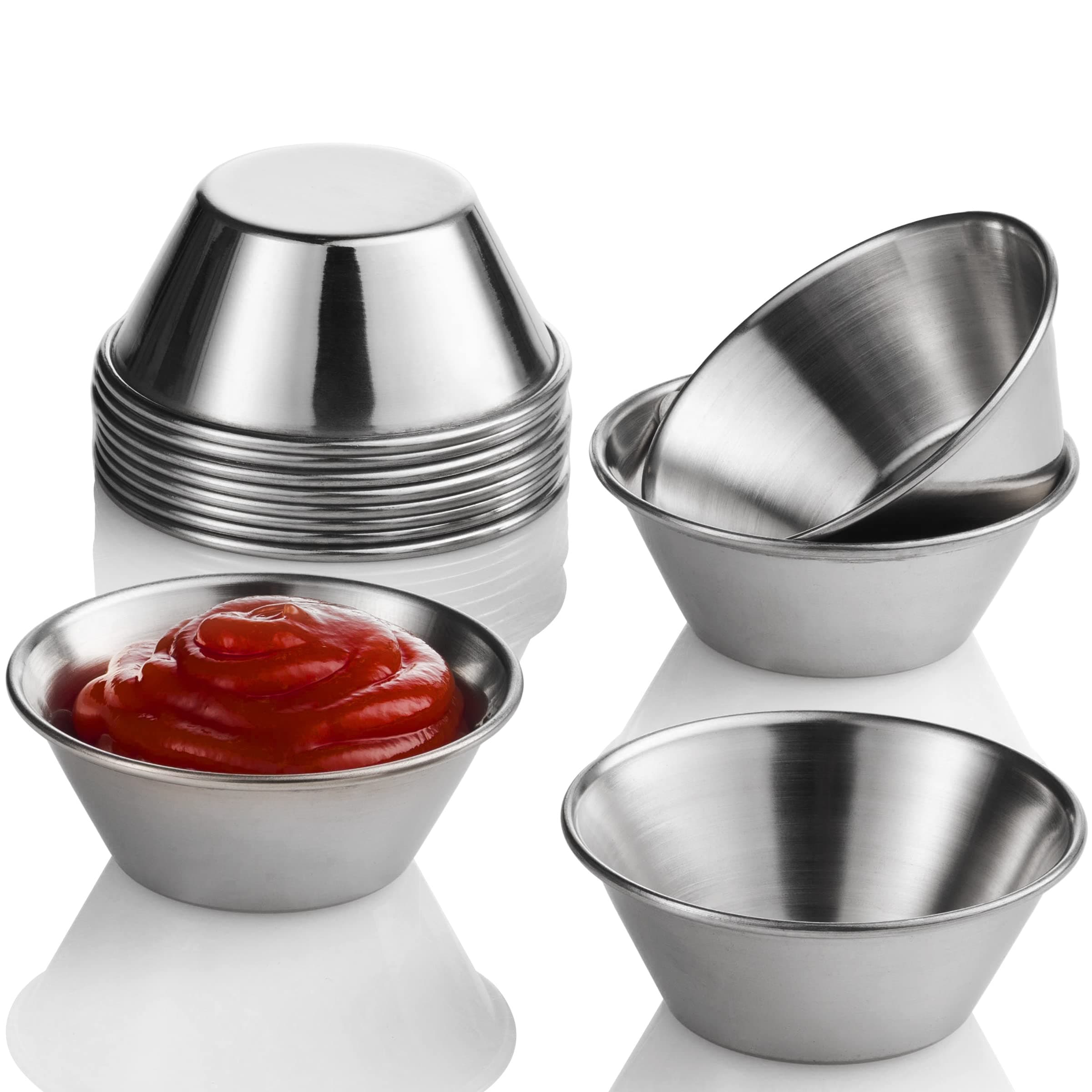 Small Sauce Cups, Stainless Steel Ramekin Dipping Sauce Cup, Commercial Grade Individual Round Condiment cups (12, 1.5 oz.)