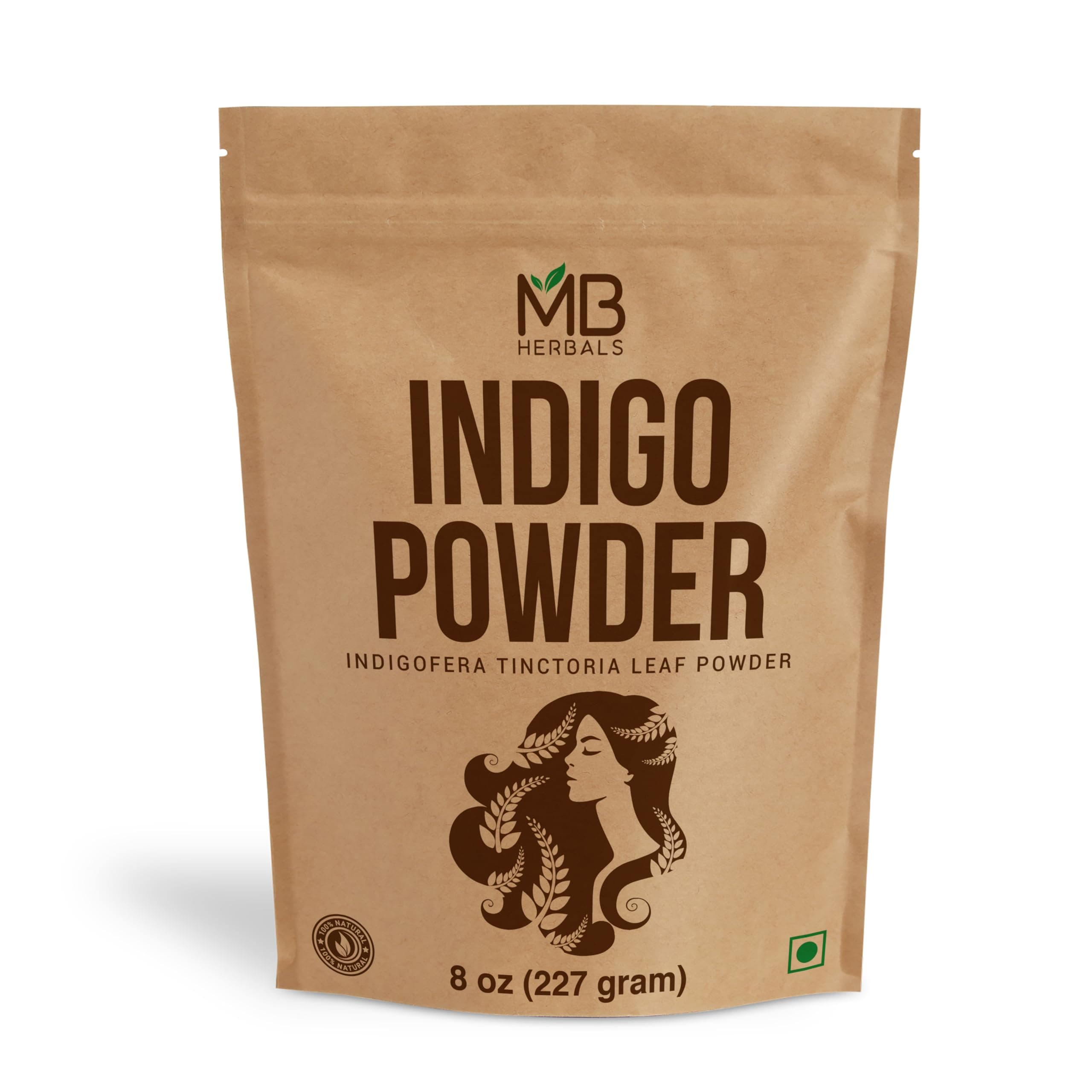 MB Herbals Indigo Powder 8 oz / 227 Gram (0.5 LB) | 100% Pure Organically Grown Indigo from Tamilnadu India | No Preservatives No Coloring Agents NATURAL GREEN POWDER