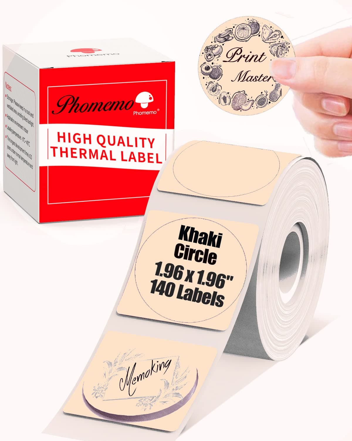 M110 Thermal Labels - 1.96"x1.96" (50x50mm) Round Sticker Label Paper, Khaki Color, Compatible with Phomemo M110, M220, M221, M120, M150, M250, M260 Label Makers for Thanks, Logo, Tag, 140PCS