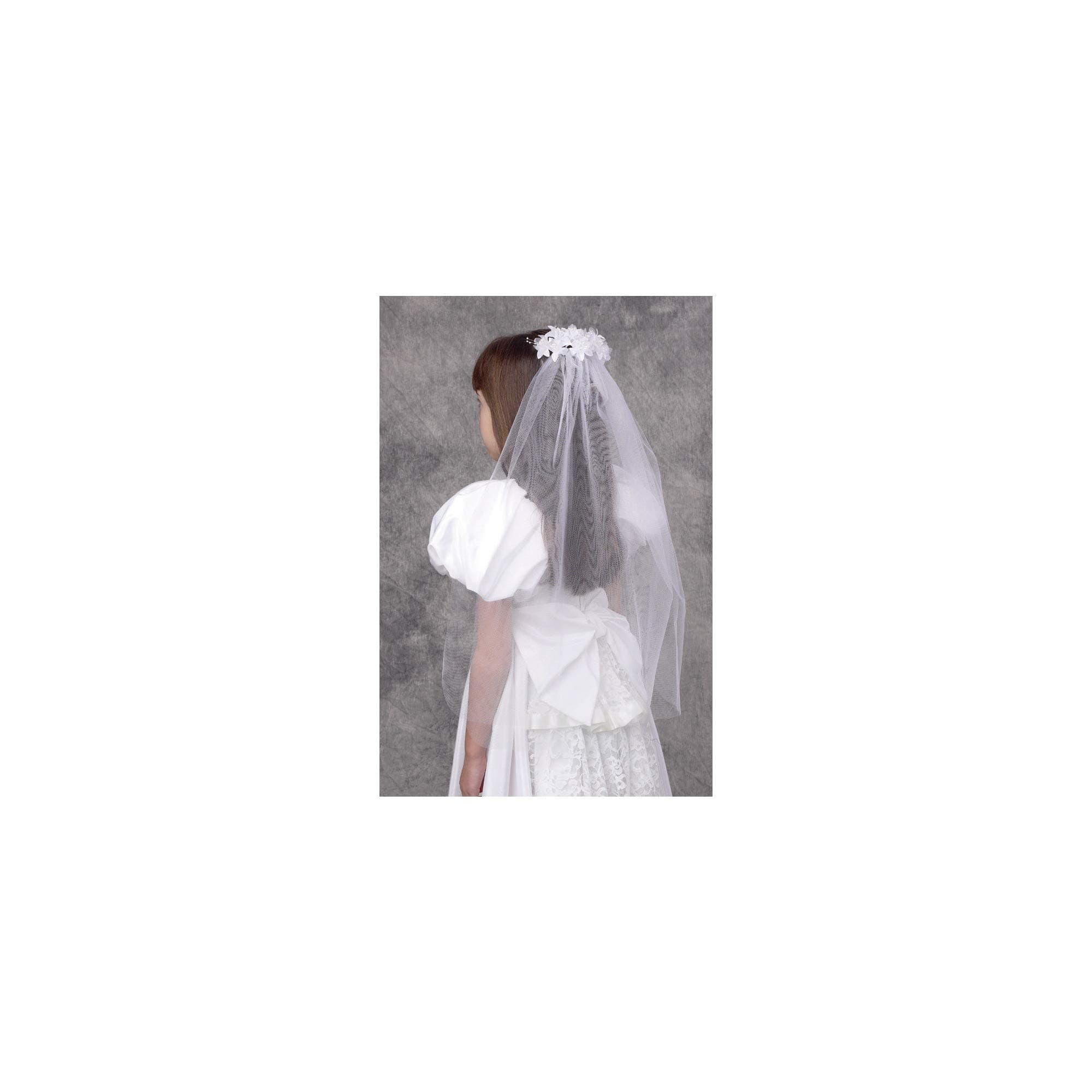 Floral Beaded White Tulle Veil for First Communion or Wedding, 25 Inch