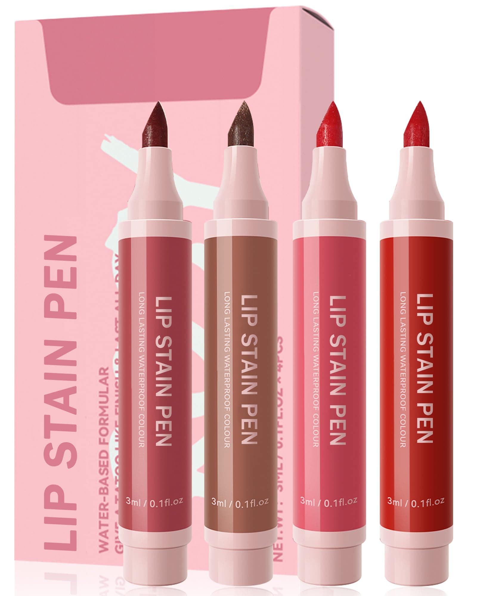 Lip Stain Liner Pen Set-4 Pcs Hydrating Lip Stain Lip Liner Pencil Kit,Longlasting Waterproof Smudgeproof Matte Color Look,Precise Chisel Tip Smooth,Women's Mother's Day Makeup Gift Kit for Women Girl