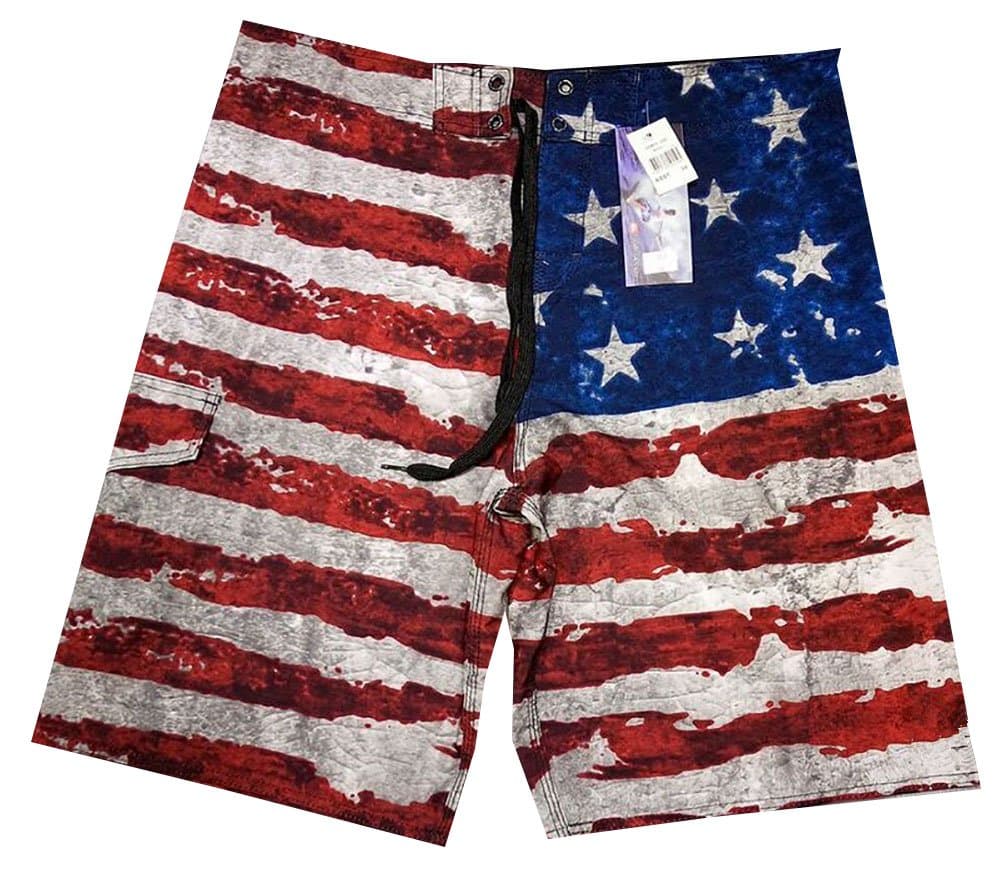 Men's USA American Flag Retro Vintage Glide Swim Trunks Board Beach Shorts