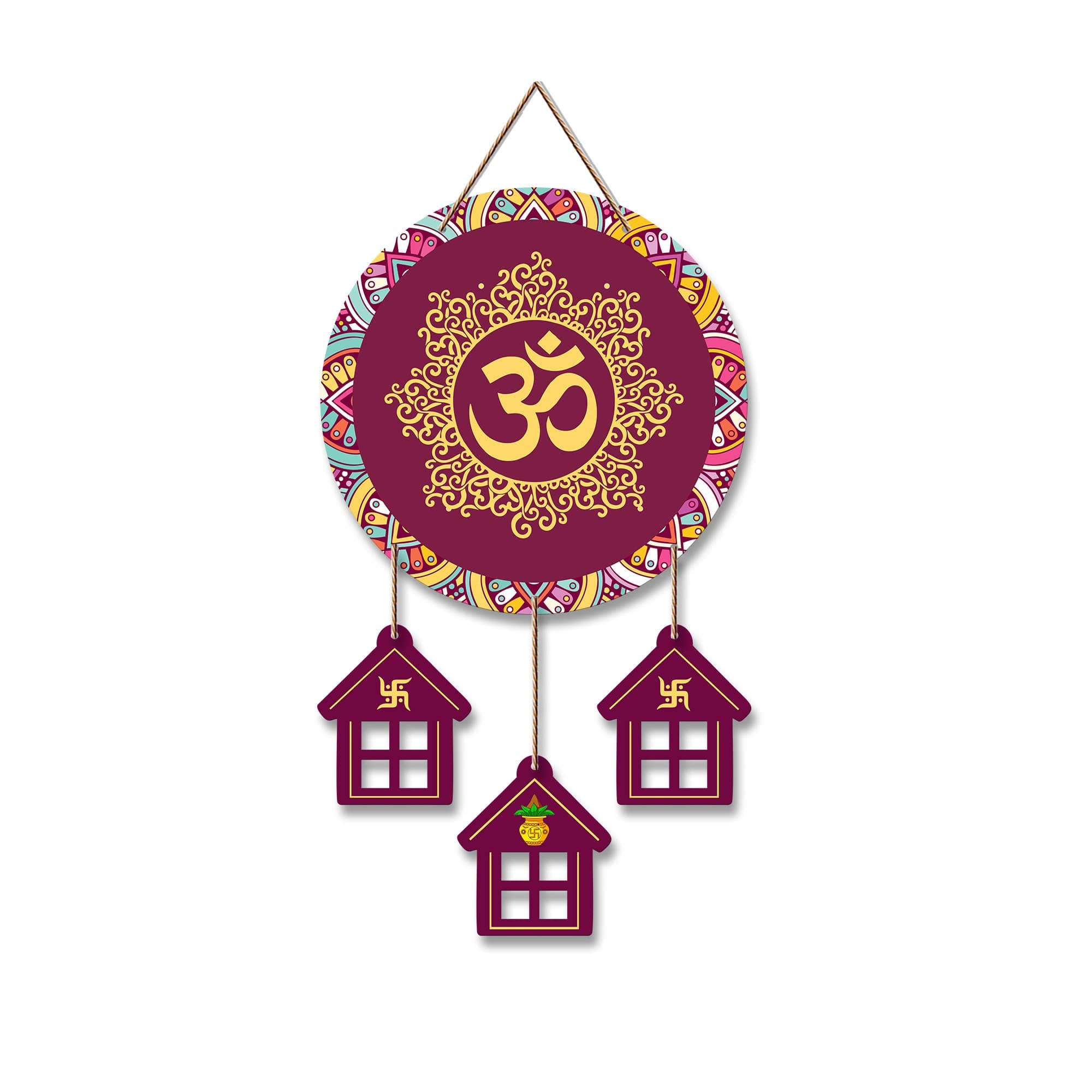 OM Mantra Wooden Wall Hanging Ornaments Decorative Items for Home | Gifts | Religious Wood Hanger | Mdf Decoration for Living Room | Artworks | Modern Decor Item (WH_7205N)