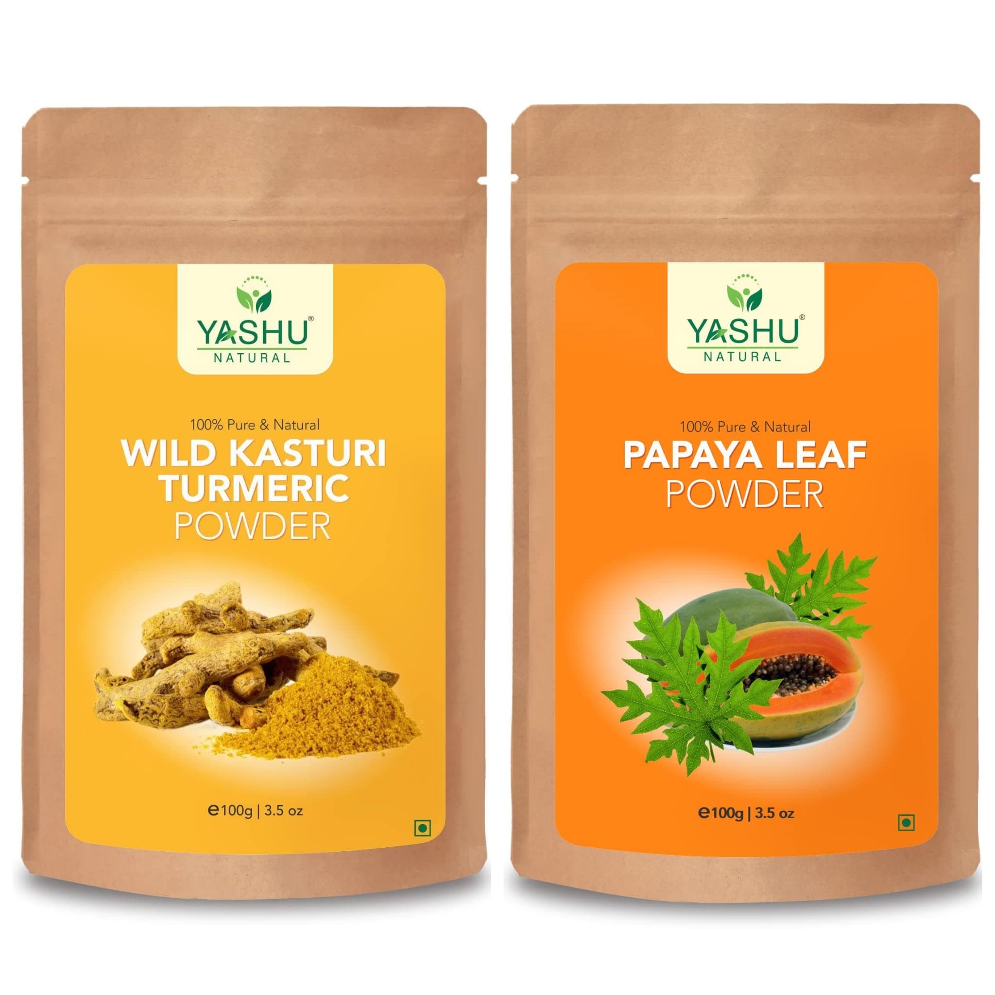 YASHU Pure Kasturi Turmeric (Kasturi Manjal) & Papaya Leaf Face Pack Powder for Pigmentation Control & Natural Glow (200g)