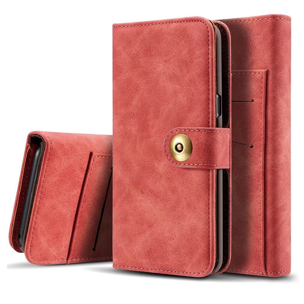 Galaxy S8 Plus Leather Wallets Case Flip Detachable Magnetic Hard Cover Folio Purse for Samsung Phone (Red)