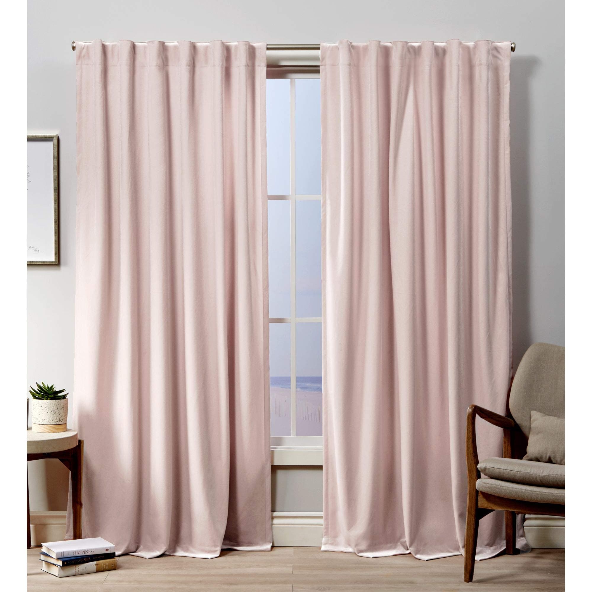 EXCLUSIVE HOME Velvet Heavyweight Light Filtering Hidden Tab Top Curtain Panel Pair, 52"x84", Blush