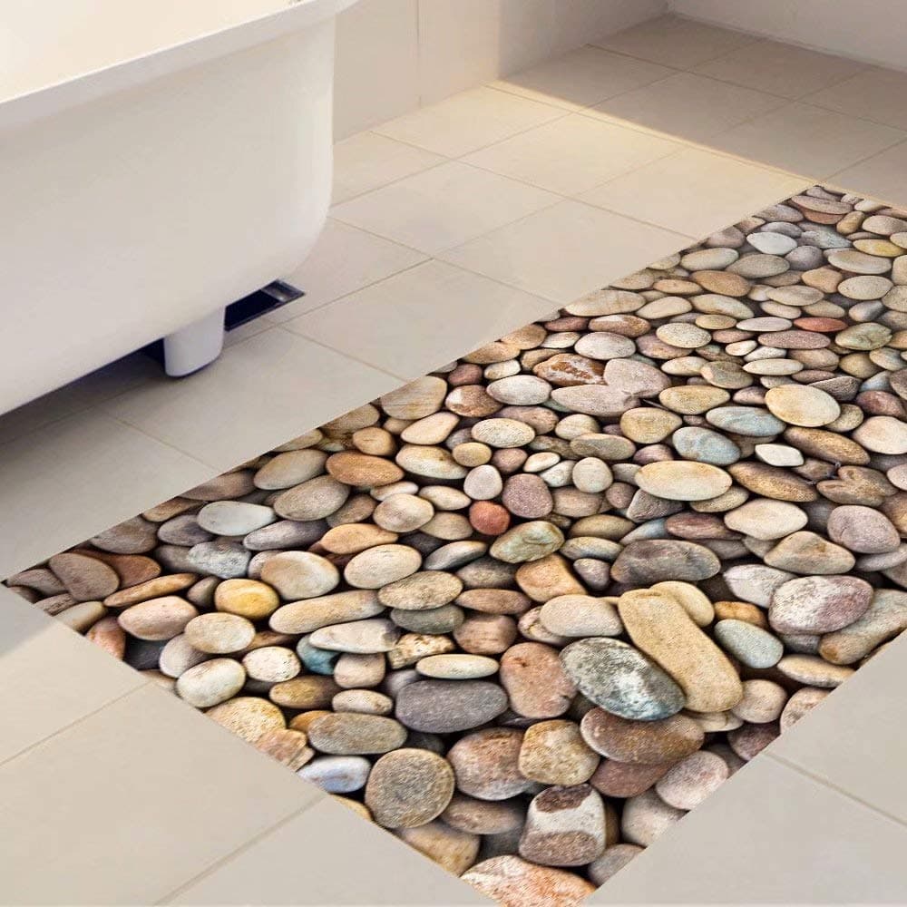 Frolahouse 3D Cobblestone DIY Floor Wall Sticker Removable Creative Mural Decals Vinyl Anti-slip Waterproof Art For Living Room Bathroom Decoration 60CM x 120CM
