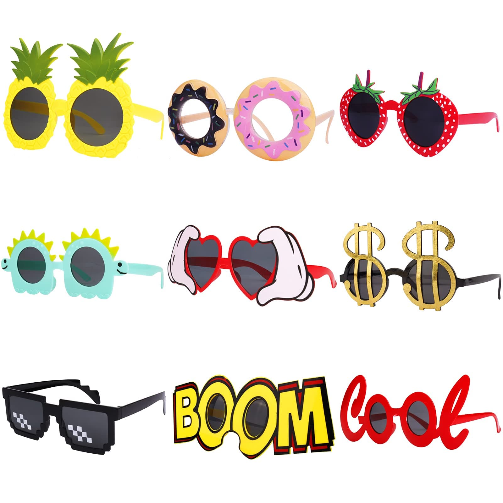 WATSELOK Party Sunglasses - 9 Pairs Funny Hawaiian Glasses, Funny Novelty Giant Fancy Summer Kids Party Favors,photo booth props Beach Themed Party Supplies Decoration