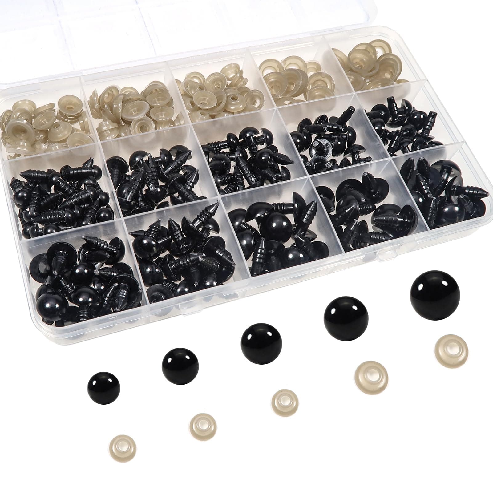 TOAOB 150pcs Safety Eyes for Amigurumis with Washers 6mm to 12mm Plastic Crochet Black Craft Eyes for Crocheting Animals Making