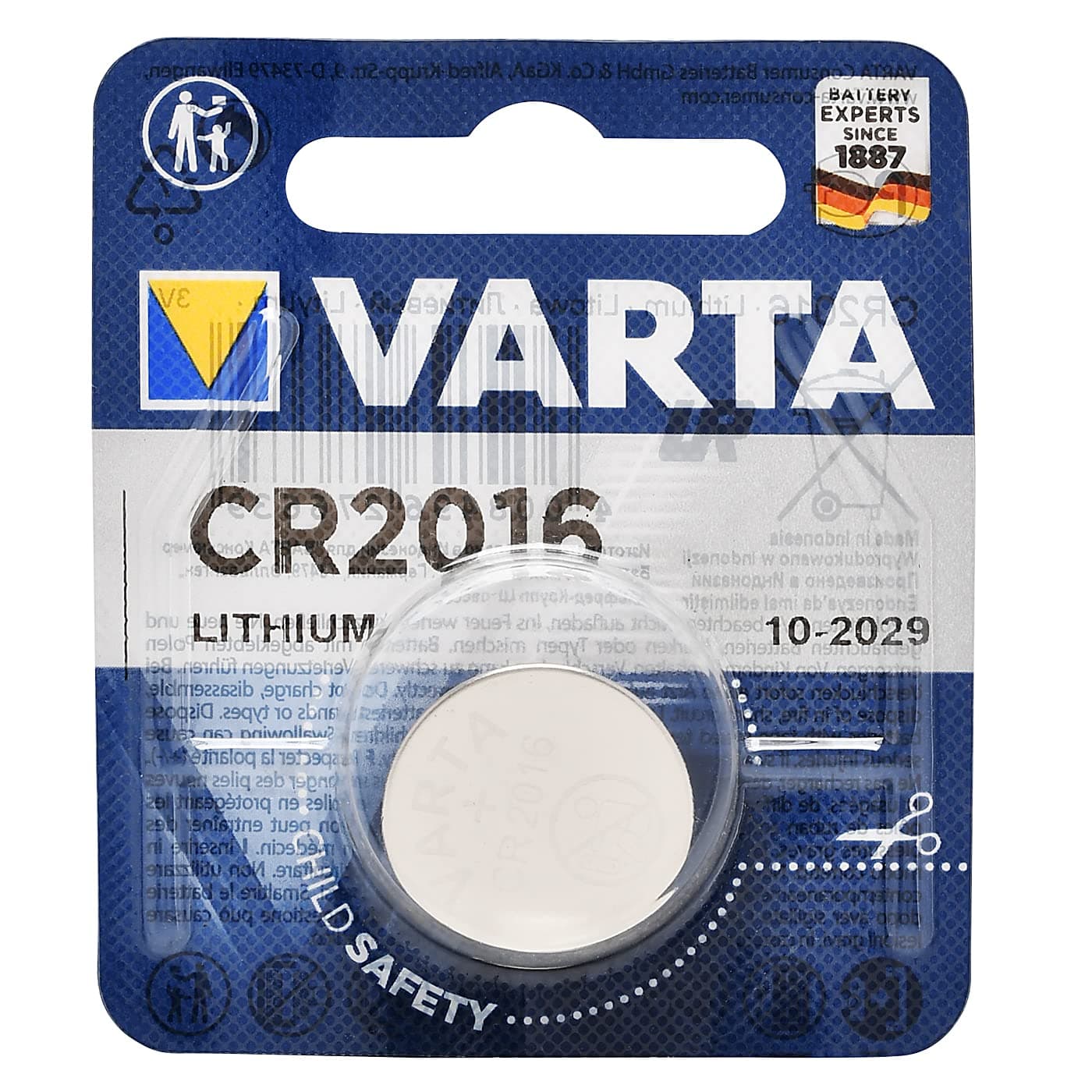 Varta Professional Electronics CR 2016 High-Tech Lithium Button Cell, Use for Smart Home Gadget like Key Fobs, Remote Control Scales, Medical Applications, 1 Pc