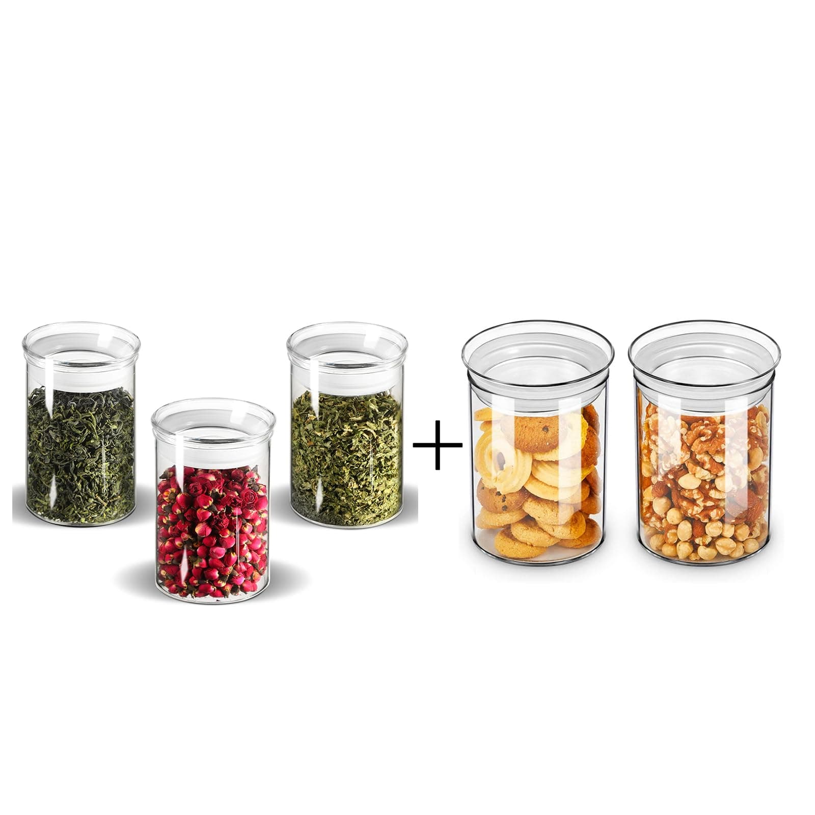 ZENS Glass Canister Set, Small Airtight Kitchen Storage Jars Clear 3 Pack 15oz Glass Canister Jar, Airtight Kitchen Canisters Jars Set with Glass Lids, 27oz Fluid Ounce