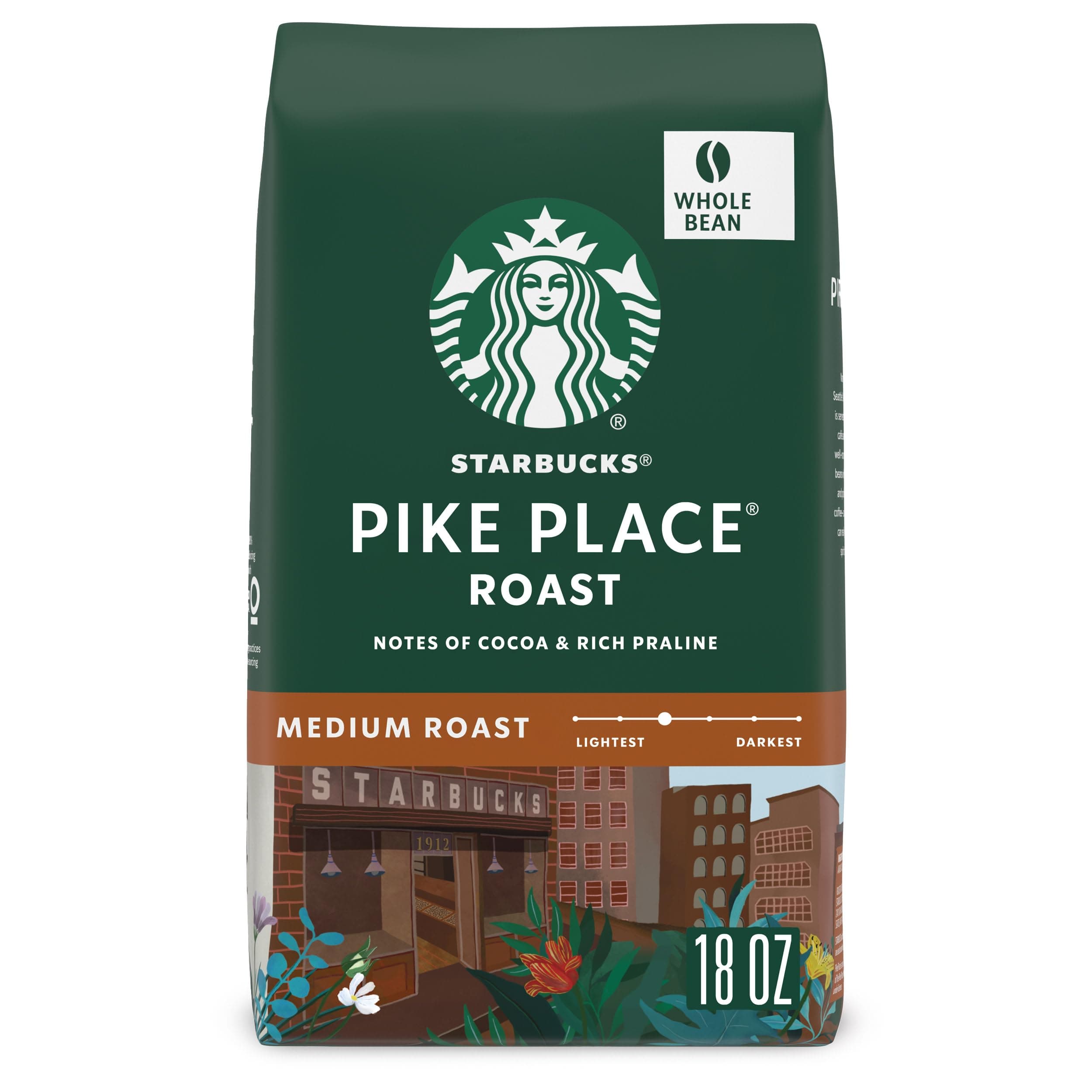 Whole Bean Coffee, Medium Roast Coffee, Pike Place Roast, 100% Arabica, 1 bag (18 oz)