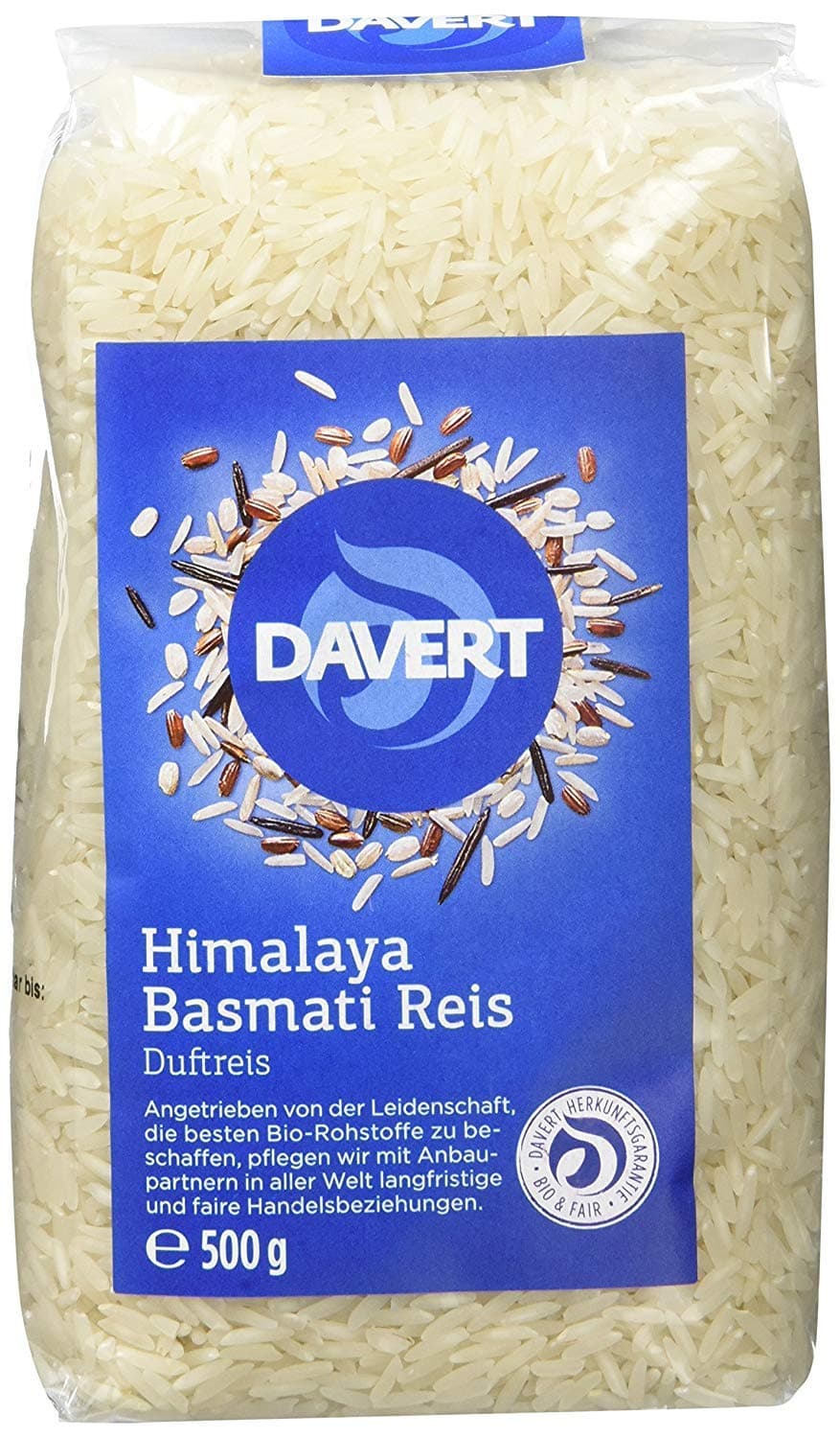 DavertHimalaya Basmati Rice White Pack of 4 x 500 g Organic