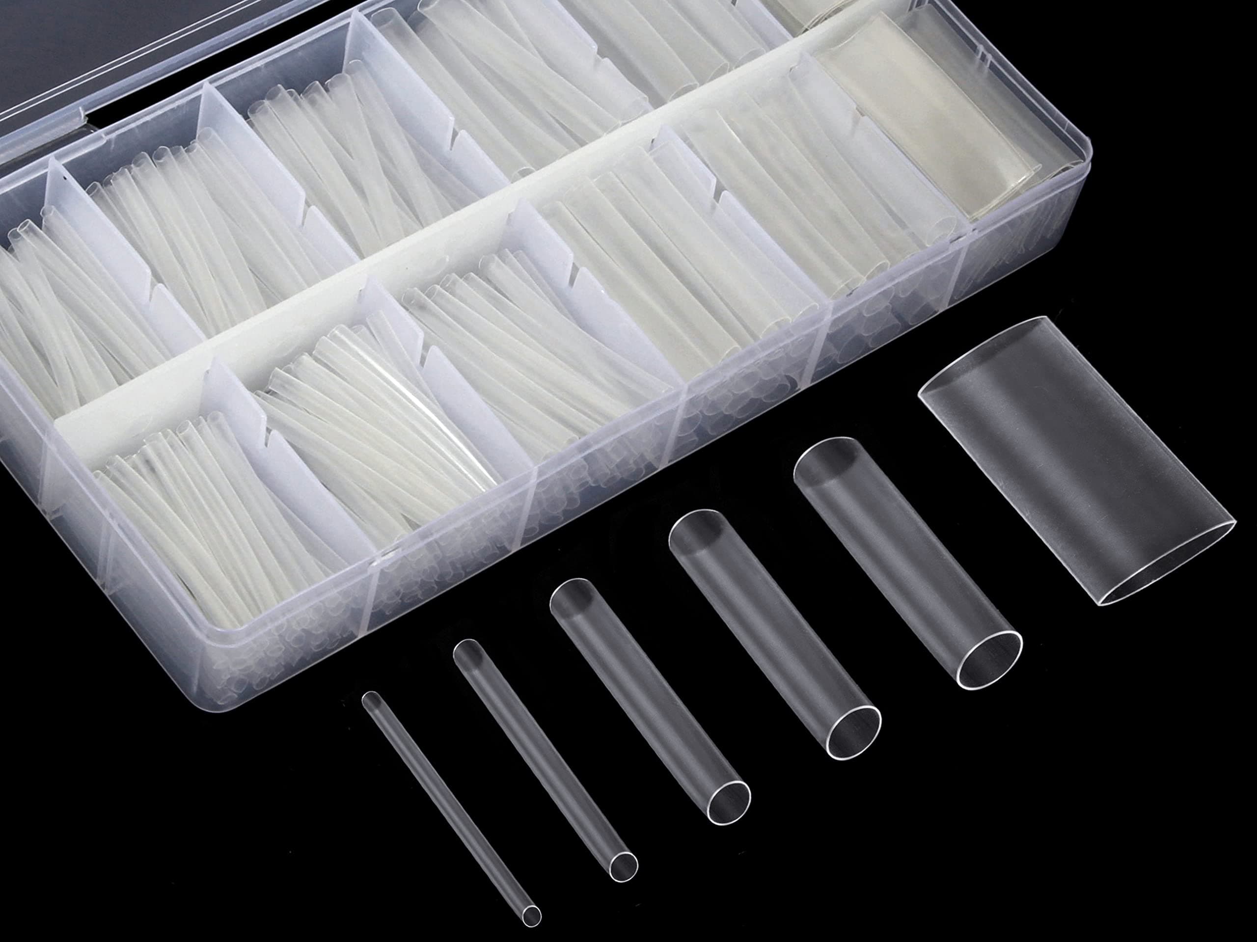 Ginsco 324 Pcs 6 Size φ1.5/2.5/3/5/6/10mm Clear Heat Shrink Tubing Cable Wrap Kit White