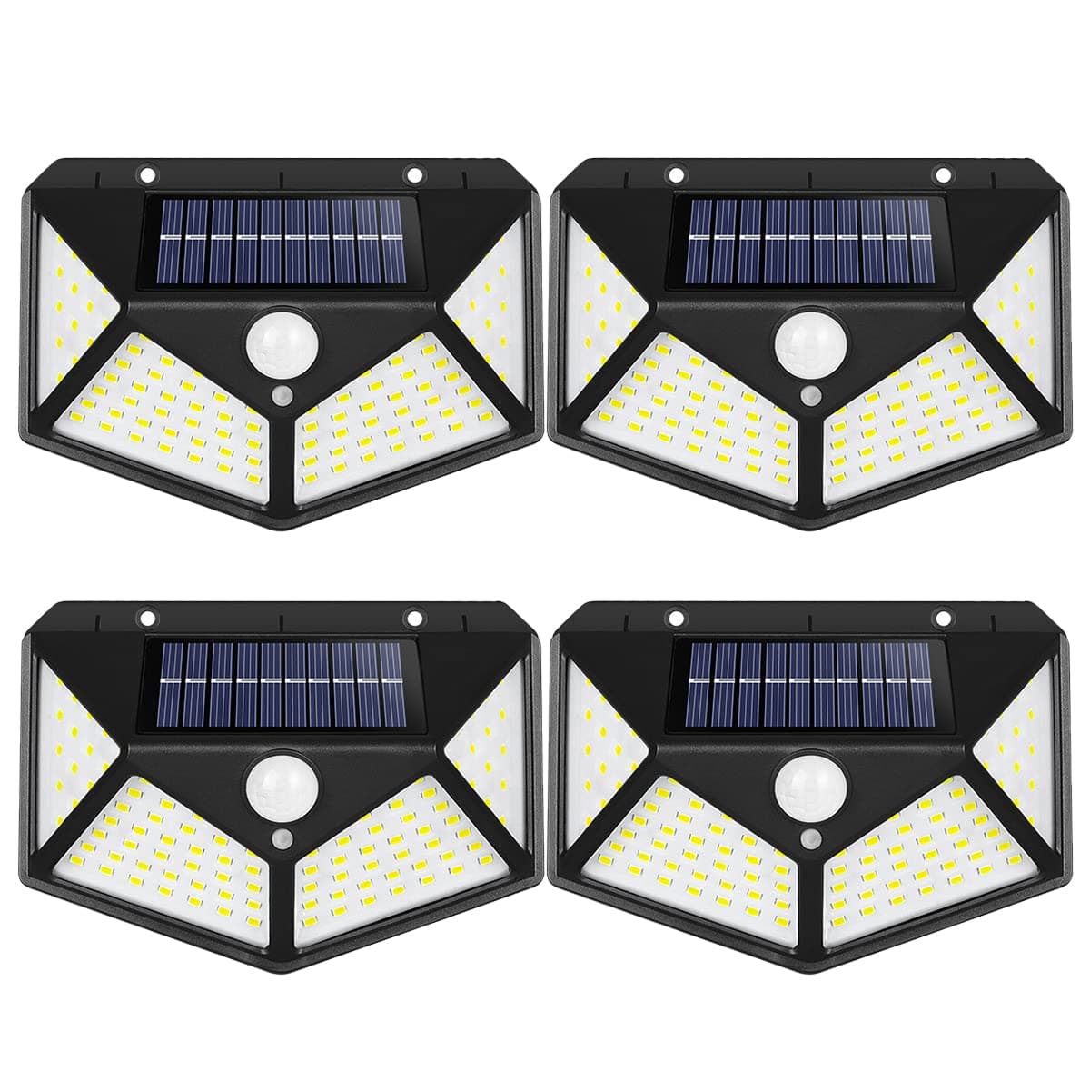 4 Pack Outdoor Solar Wall Lights 270° Wide Angle Solar Motion Sensor Security Waterproof Outdoor Lights 100 LEDs IP65 for Garden (Black)