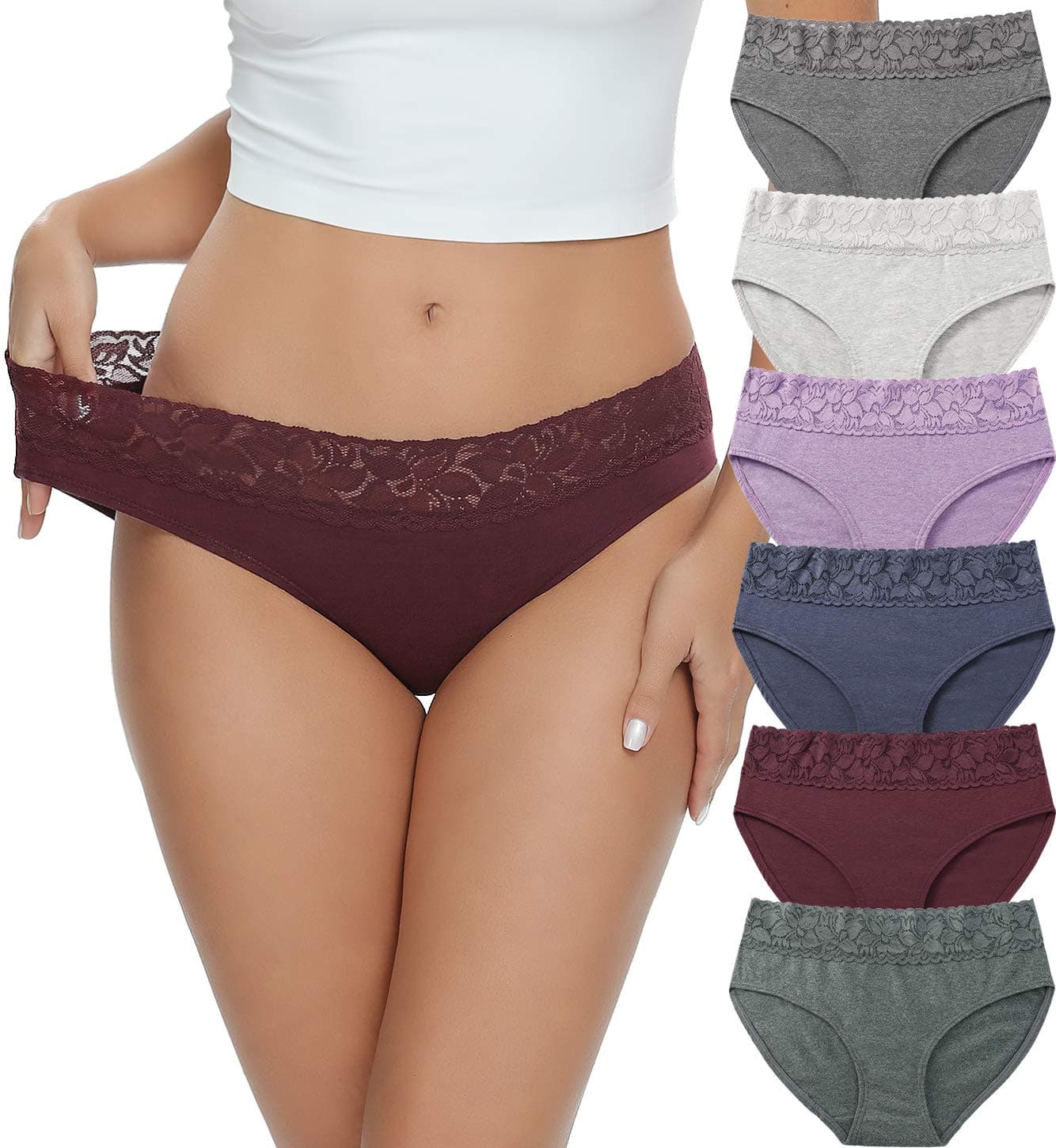 Cotton Hipster Panties for Women Lace Hiphugger Panties Bikini Underwear Pack