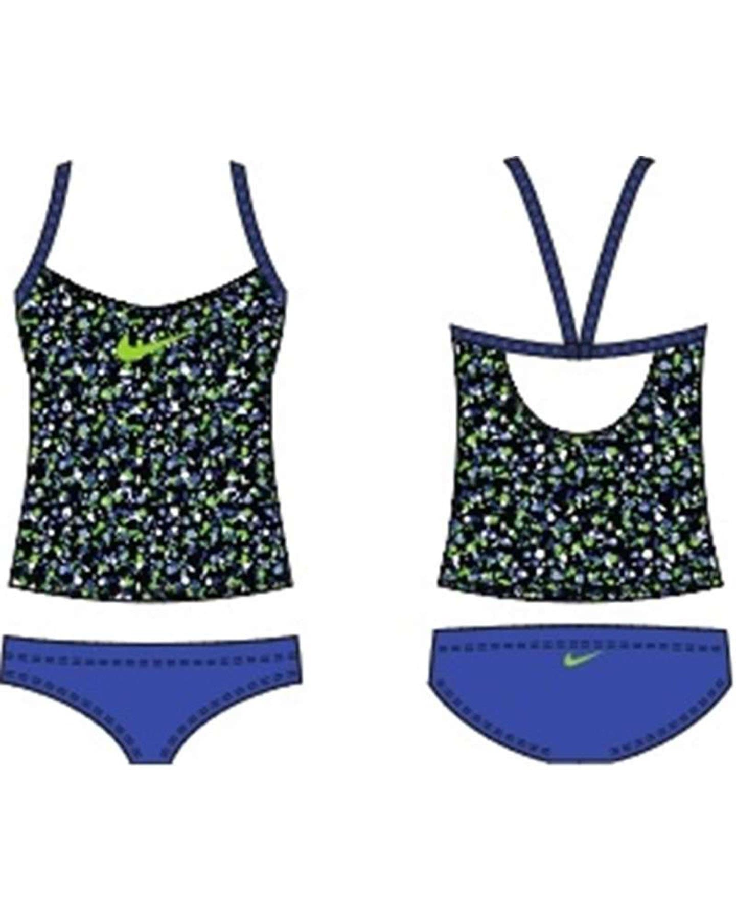 Nike Kids Girl's Pixel Party V-Back Tankini (Big Kids) Lyon Blue Swimsuit Set 8 (Big Kids)