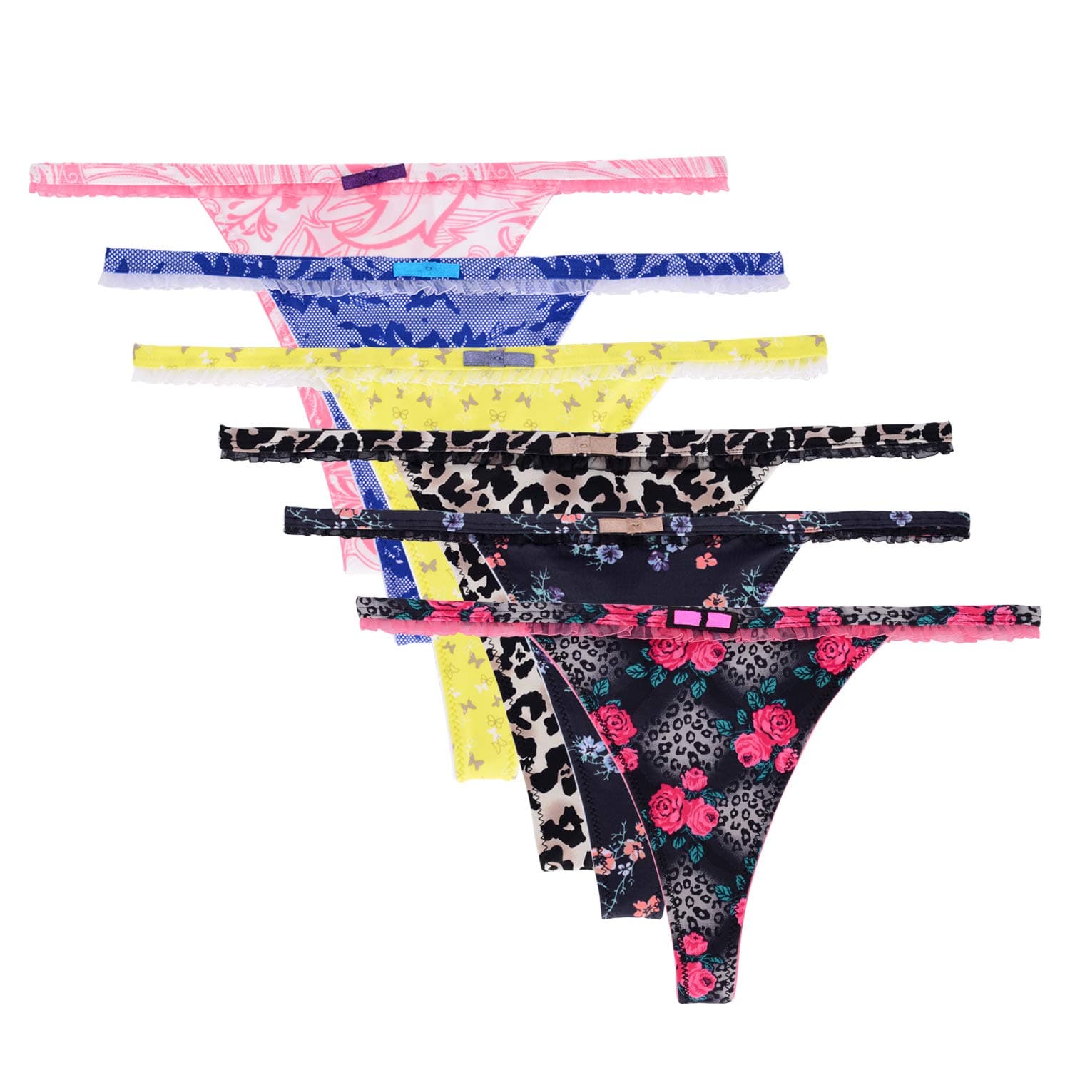 UWOCEKA Thongs for Women - 6 Pack Women's Panties G String Thong & T Back for Ladies (6PCS Nylon, Medium)