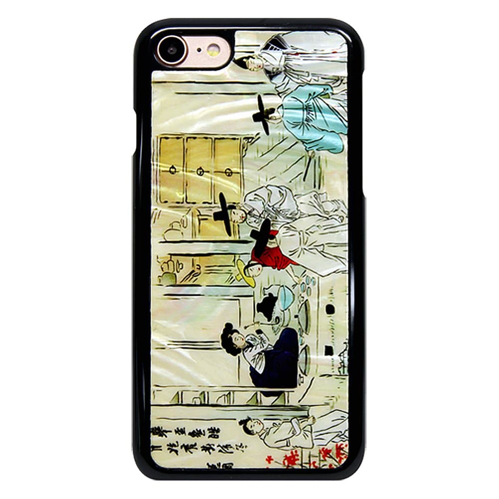 ARTIMO iPhone 7 Plus Natural Mother of Pearl Case with Korean Traditional Pictures and Patterns Joo Sa Gen Bae