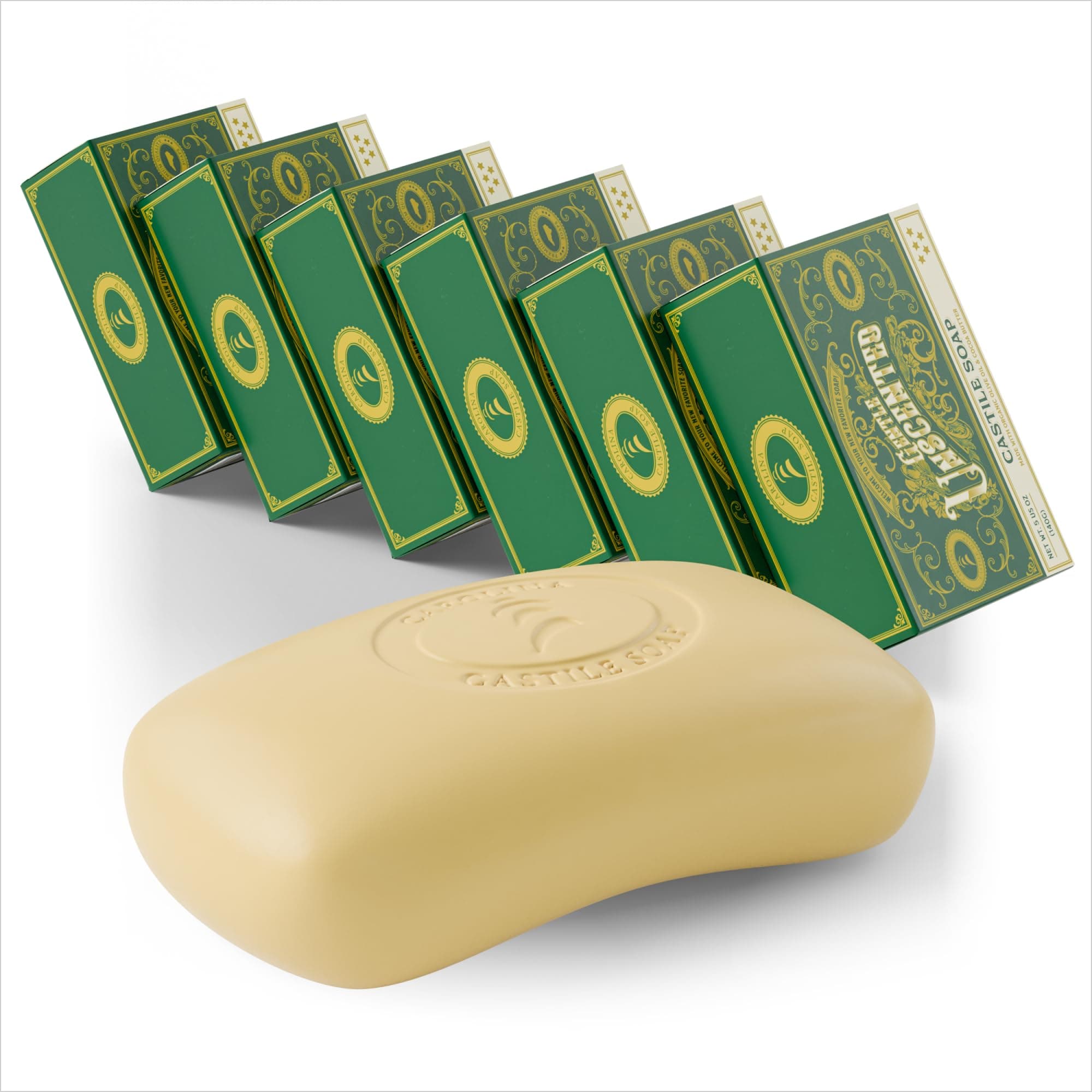 Carolina Castile Soap Vegan Unscented Castile Bar Soap – 6 Bars of Natural Soap for Men, Women, and Kids – Gentle, Hydrating Castile Soap Bars with Organic Cocoa Butter and Olive Oil, 5 Oz. Each