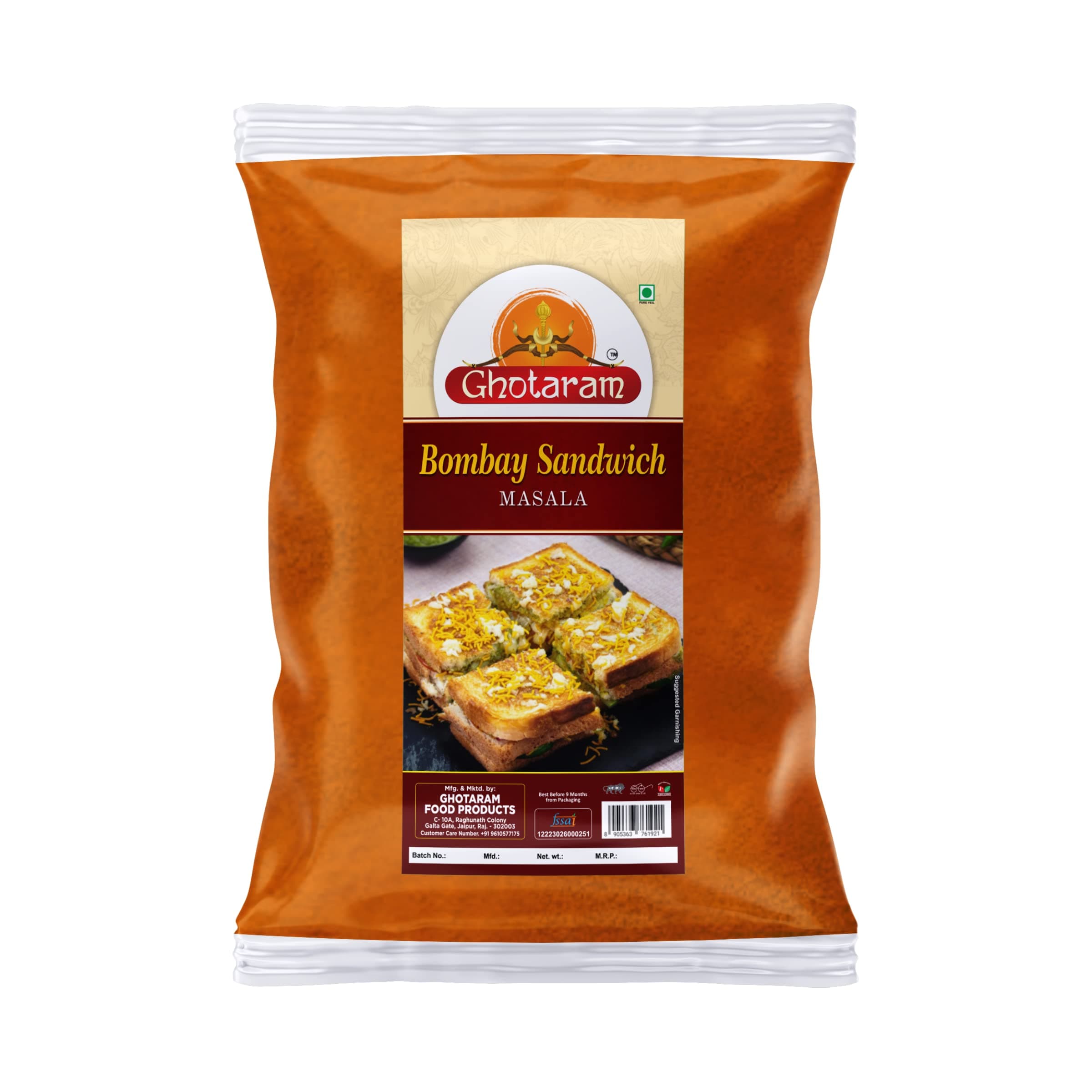 Ghotaram Bombay Sandwich Masala/Handcrafted Sandwich Masala/Spice Up Your Sandwich with Delicious Masala|Delicious Crunchy street food snack Masala|Natural And Fresh-190Gx1Pk