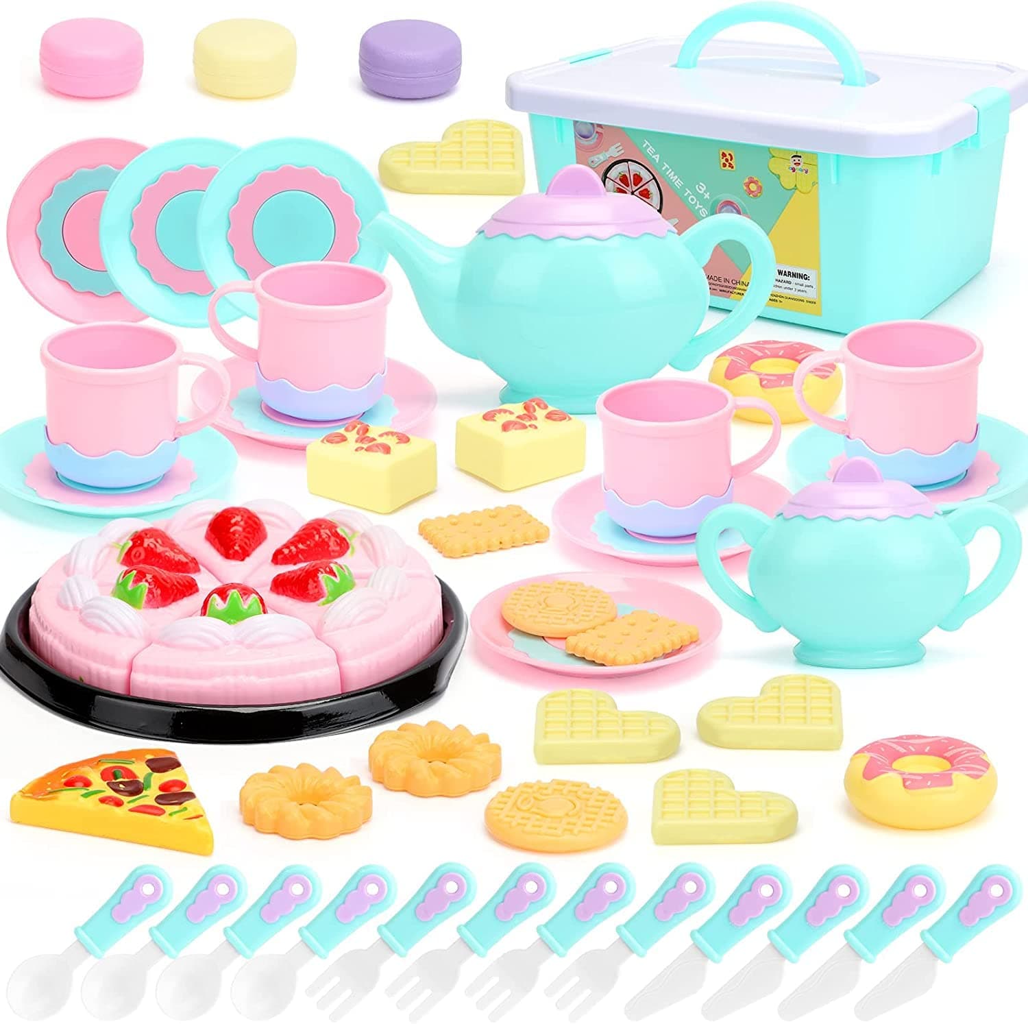 Tagitary Toys Tea Set 50Pcs Party Play Food for Kids, Party Cutting Toy Educational Kitchen Food Play Cooking Kits for Toddlers