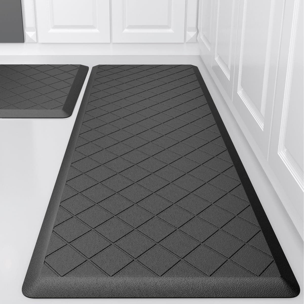 Cushioned Kitchen Mat 2 PCS, Anti Fatigue Kitchen Rugs, Heavy Duty Kitchen Rugs and Mats Non-Skid, Ergonomic Comfort Foam Kitchen Floor Mat for Home, Office, Sink, Laundry - Black