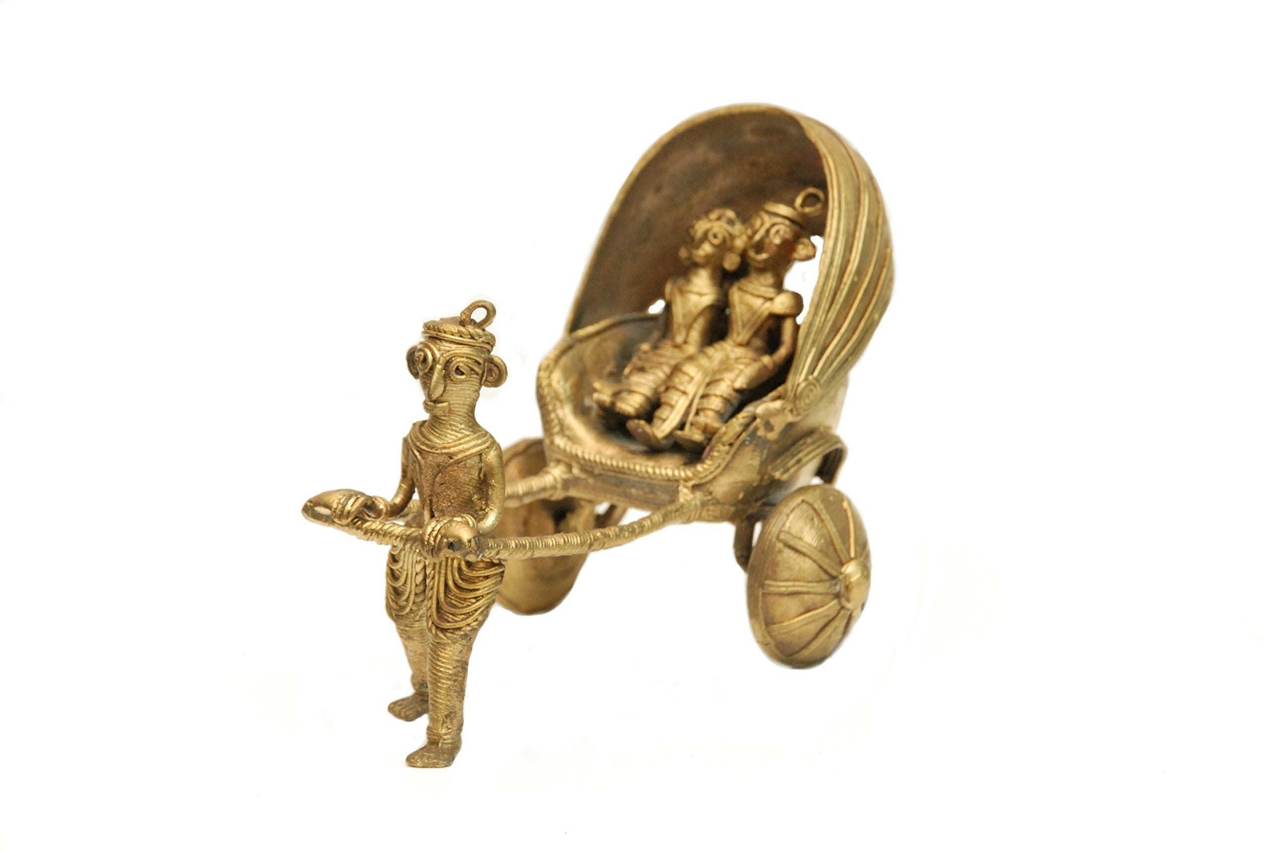 Kreativ Handicraft Pitara Handcrafted Tribal Art / Bastar Art / Dhokra / Dokra hand pull rickshaw For Home Decor And Gifting Standard Gold