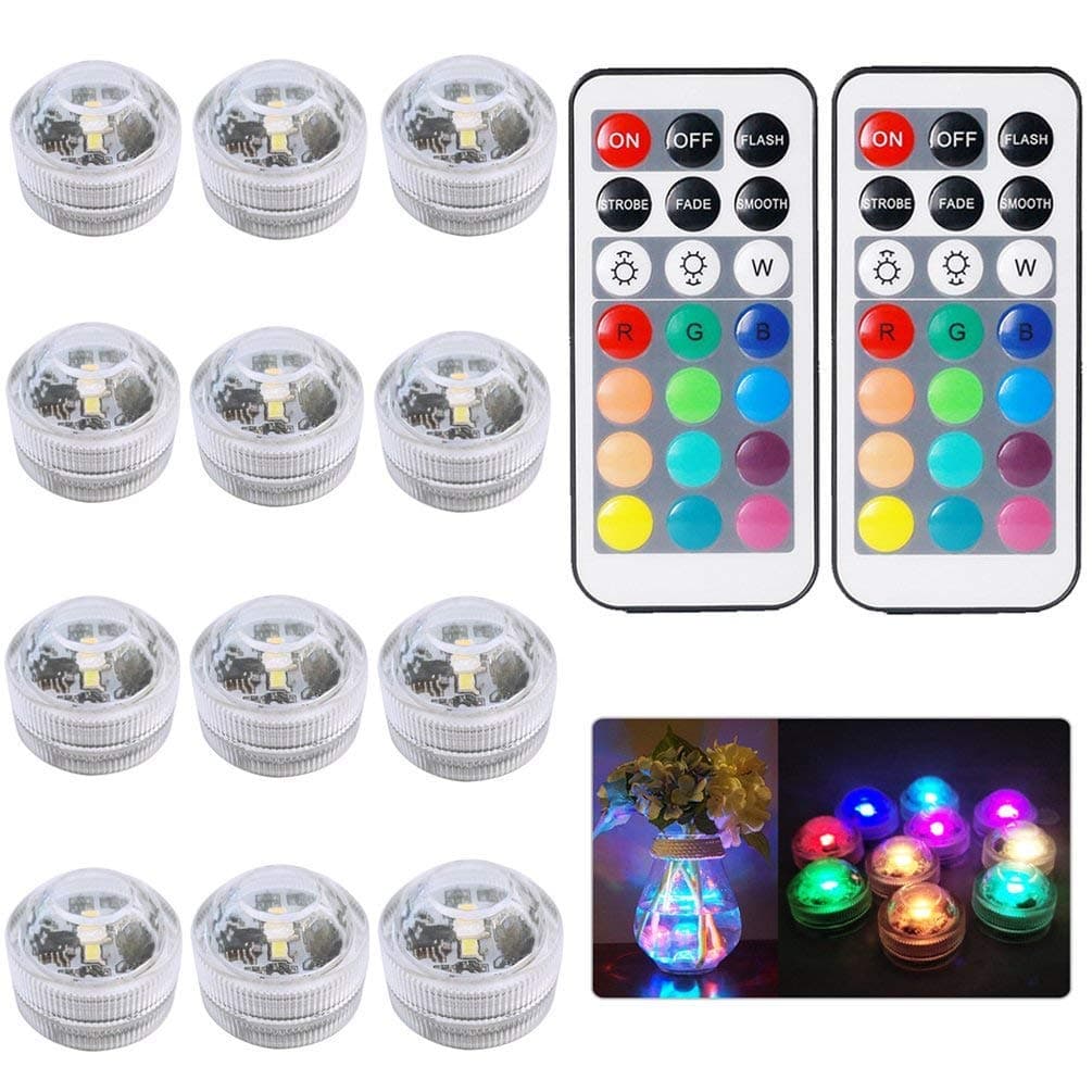 12pcs Submersible LED Tea Lights Bath Underwater Lights SMD 3528 RGB Lights for Fish Tank and Pond with IR Remote Control Waterproof Multi Color – Mood Lights for Party Aquarium Fish Tank Pond Pool
