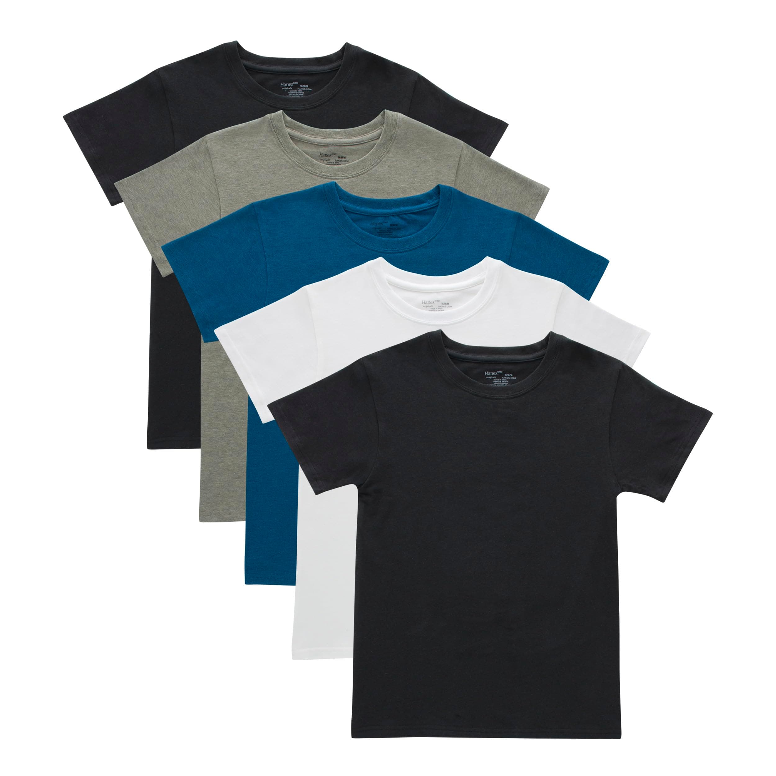 Boys' Originals Crewneck Undershirts Pack, Stretch Cotton, Black & Assorted, 5-Pack