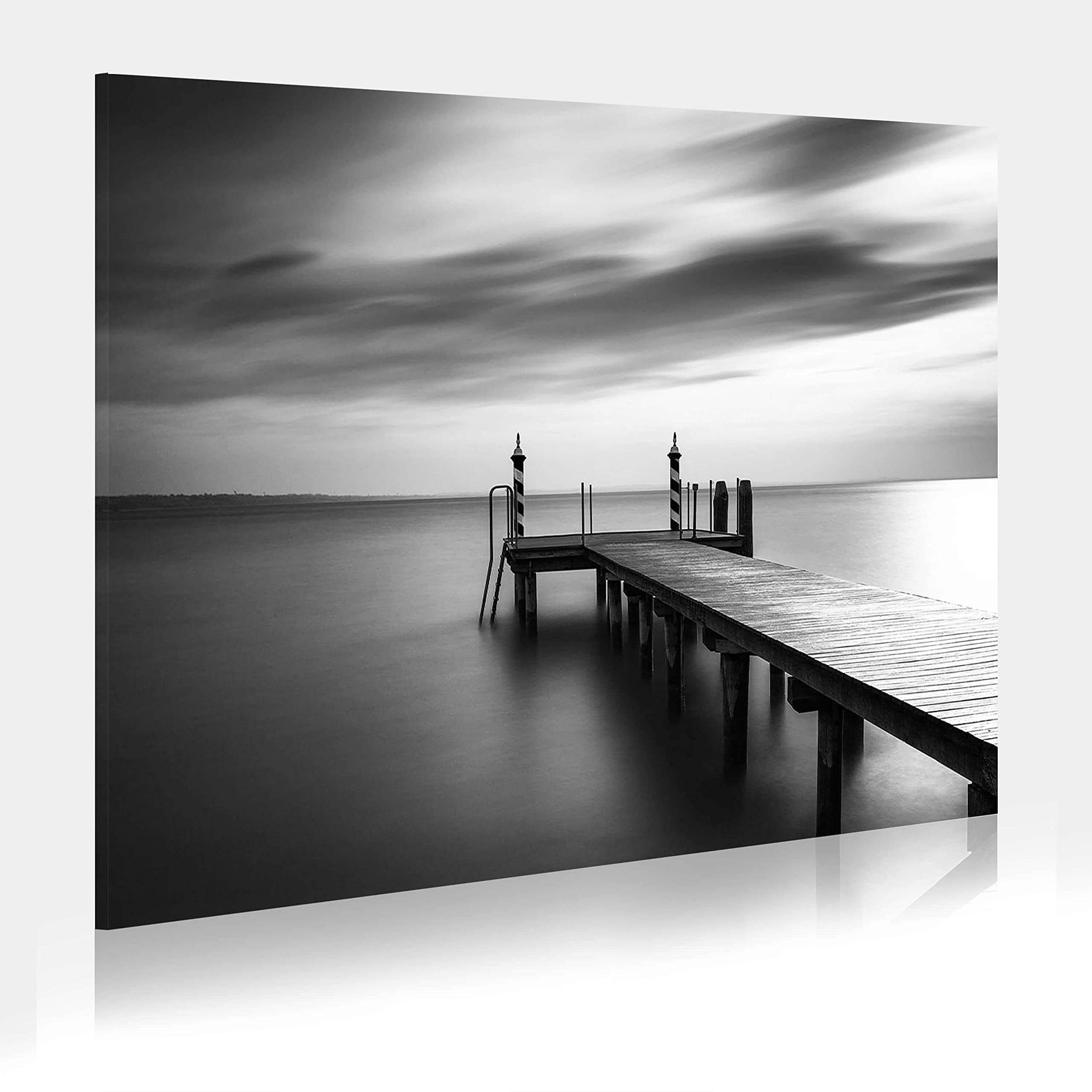 Lake Pier Canvas Wall Art - Calming Beach Dock Picture Artwork Print on Canvas Seascape Art Wall Decor for Entryway (16 x 12,Multiple Sizes)