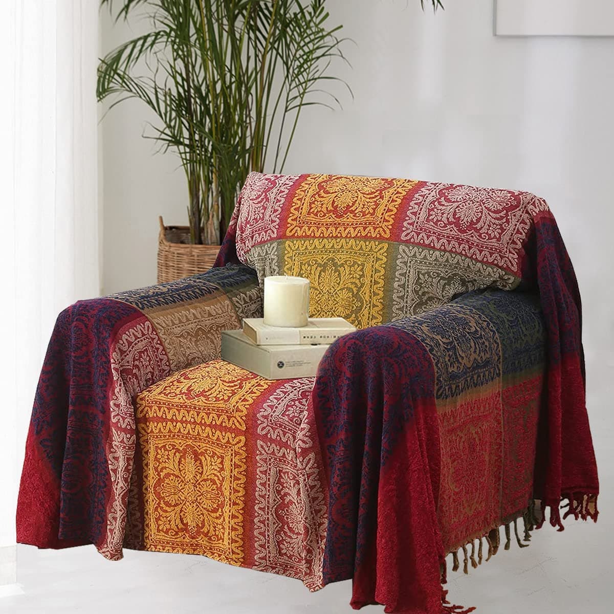 MEIQB Chenille Tassels Throw Blankets for Bed Couch Decorative Soft Chair Cover Multi Purpose Sofa Cover (100D, 60 x 75 Inches)