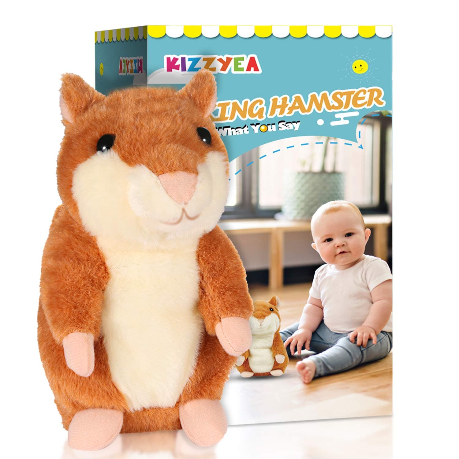 KIZZYEA Talking Hamster - Repeats What You Say - Interactive Stuffed Plush Animal Talking Toy - Fun Gift for 2,3 Year Old Girls, Baby, Kids, Toddlers